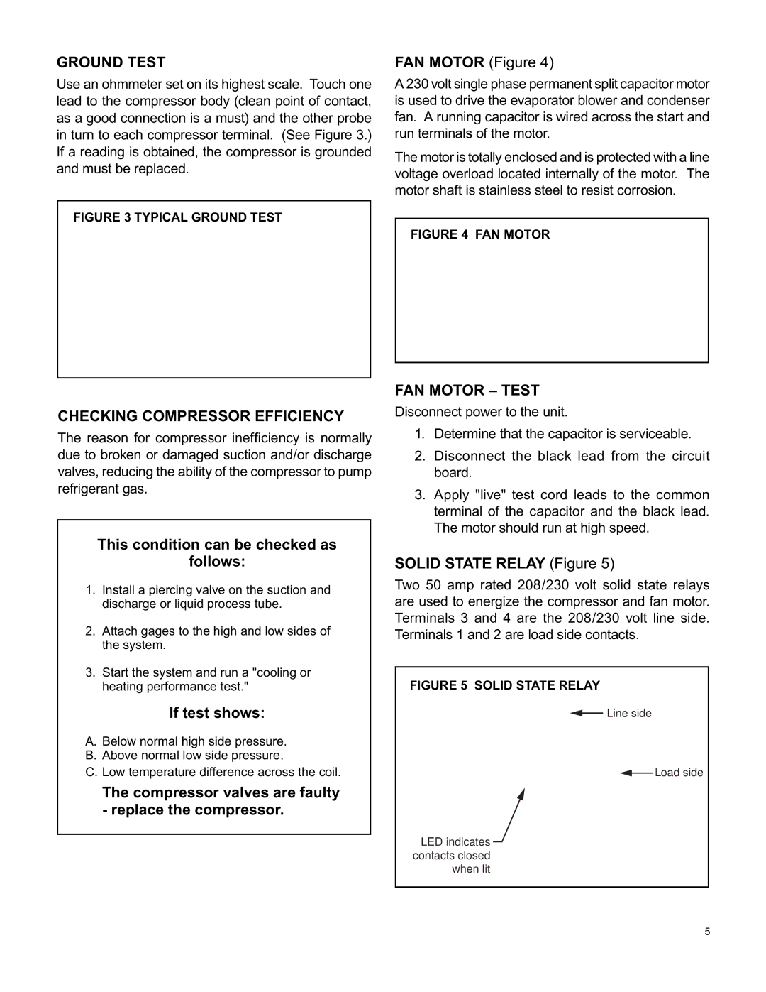Friedrich SH15L30-A, SH20L50-A, SH20L30-A manual Ground Test, Checking Compressor Efficiency, FAN Motor Test 