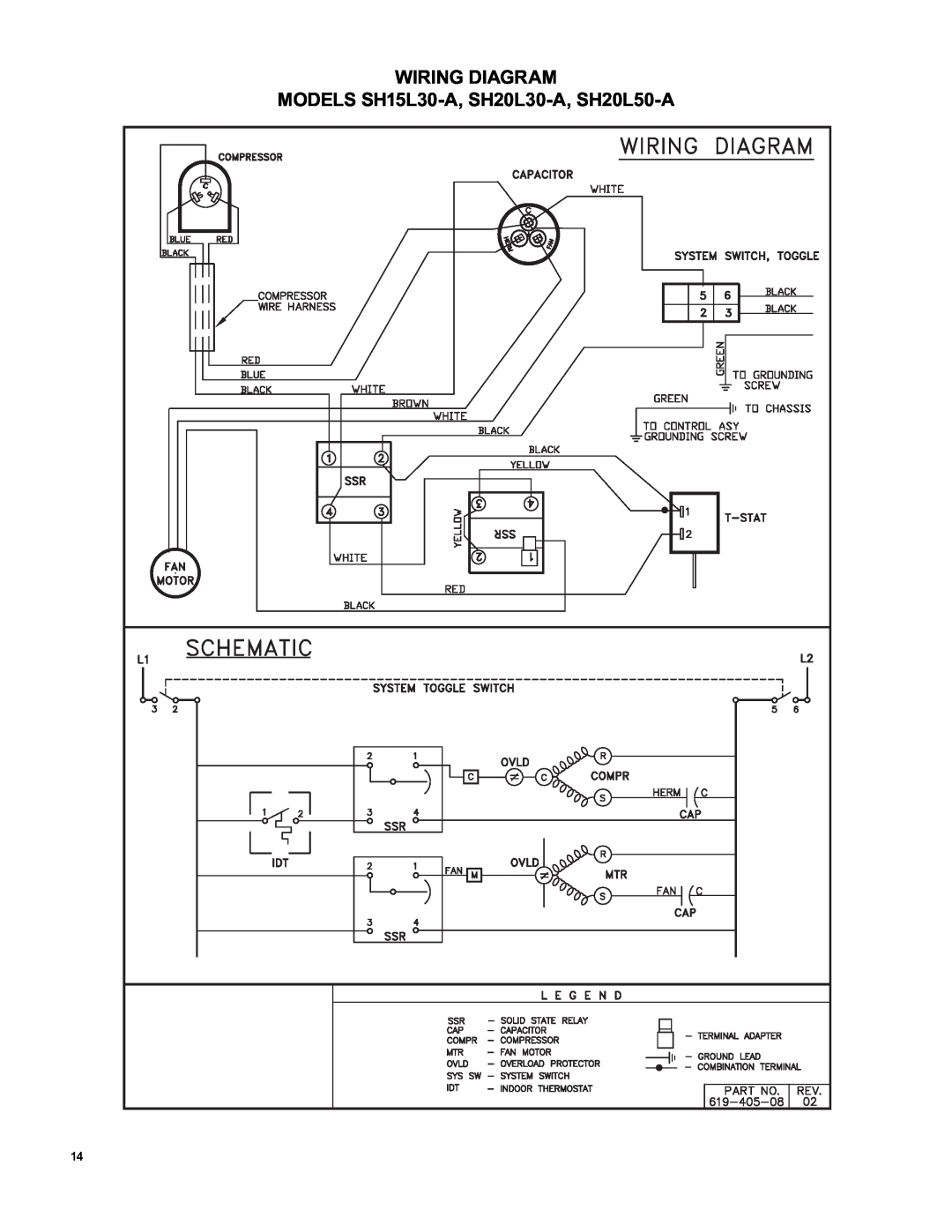 Friedrich manual Wiring Diagram, MODELS SH15L30-A, SH20L30-A, SH20L50-A 