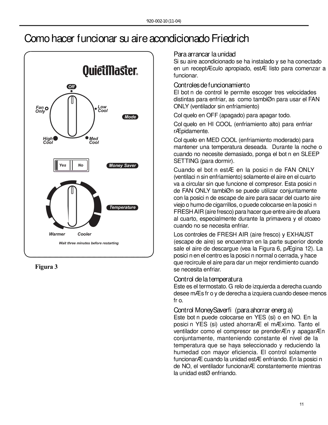 Friedrich SL28 Como hacer funcionar su aire acondicionado Friedrich, Para arrancar la unidad, Controles de funcionamiento 