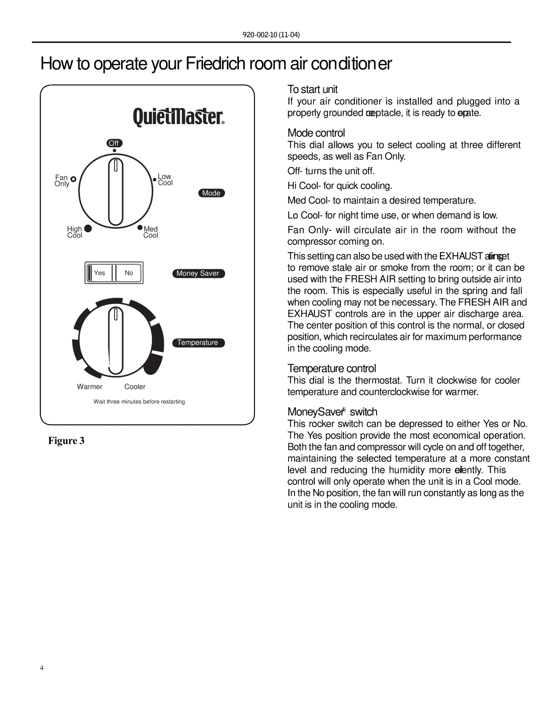 Friedrich SL25, SL36 How to operate your Friedrich room air conditioner, To start unit, Mode control, Temperature control 