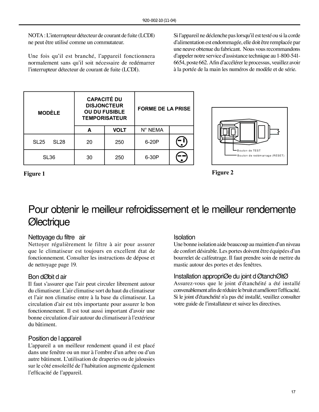 Friedrich SL28, SL36 Nettoyage du filtre à air, Isolation, Bon débit d’air, Installation appropriée du joint d’étanchéité 