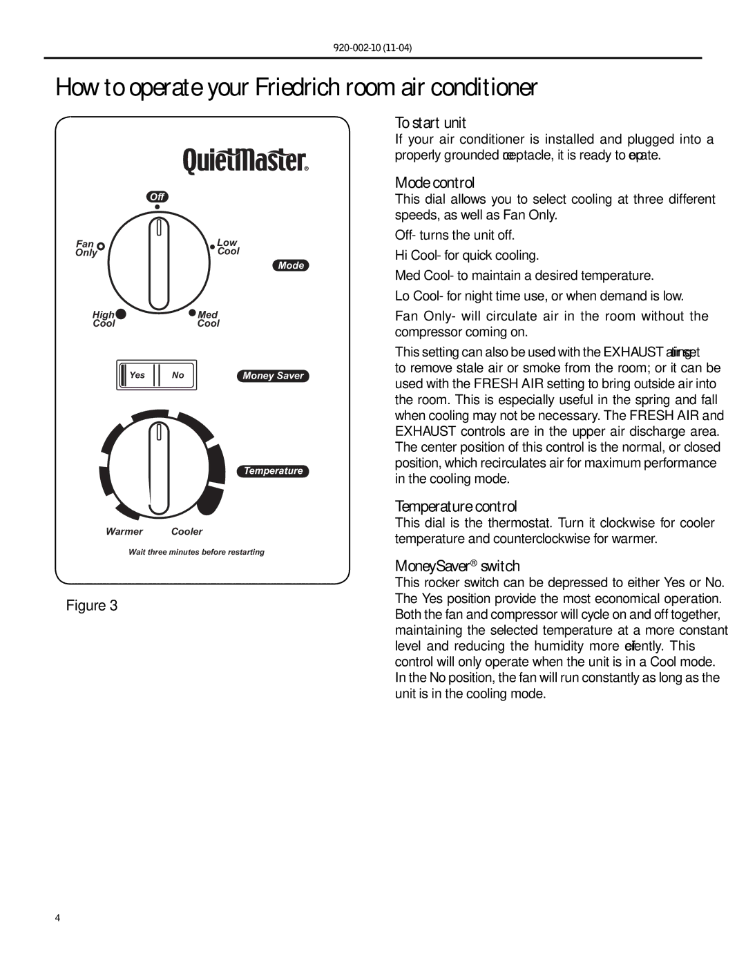 Friedrich SL25, SL36 How to operate your Friedrich room air conditioner, To start unit, Mode control, Temperature control 