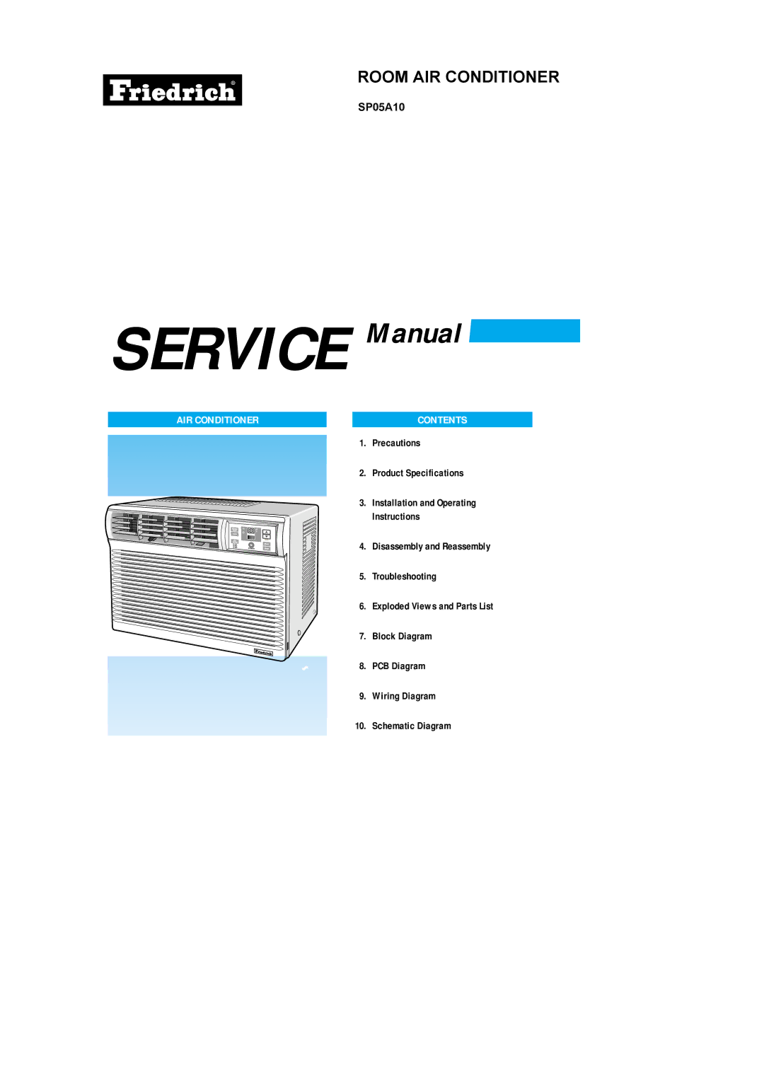 Friedrich SP05A10 service manual Room AIR Conditioner 