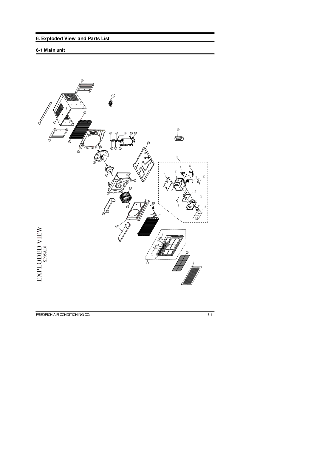 Friedrich SP05A10 service manual Exploded View and Parts List, Main unit 