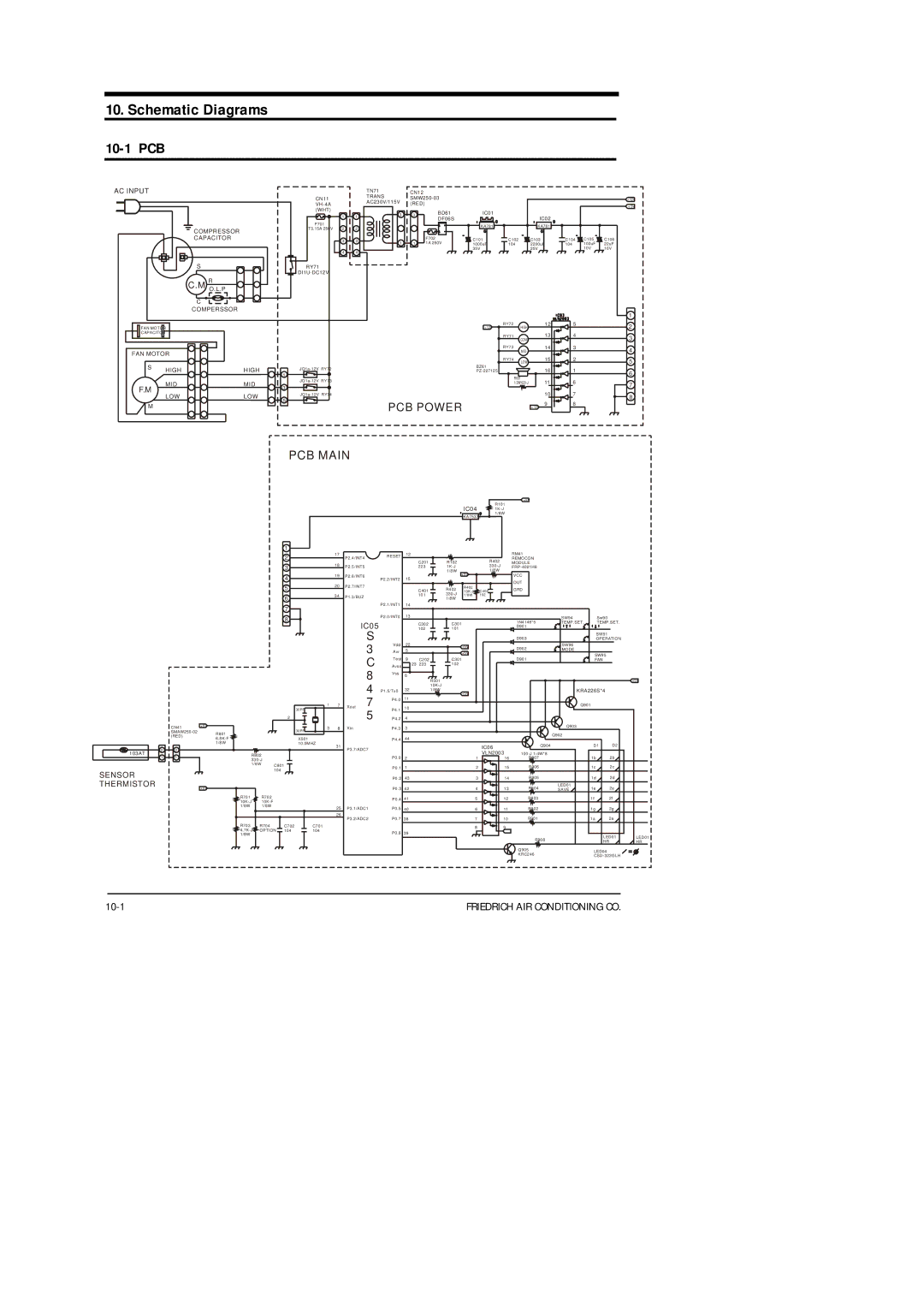 Friedrich SP08A10, SP10A10, SP12A10, SP06A10 service manual Schematic Diagrams 10-1 PCB 