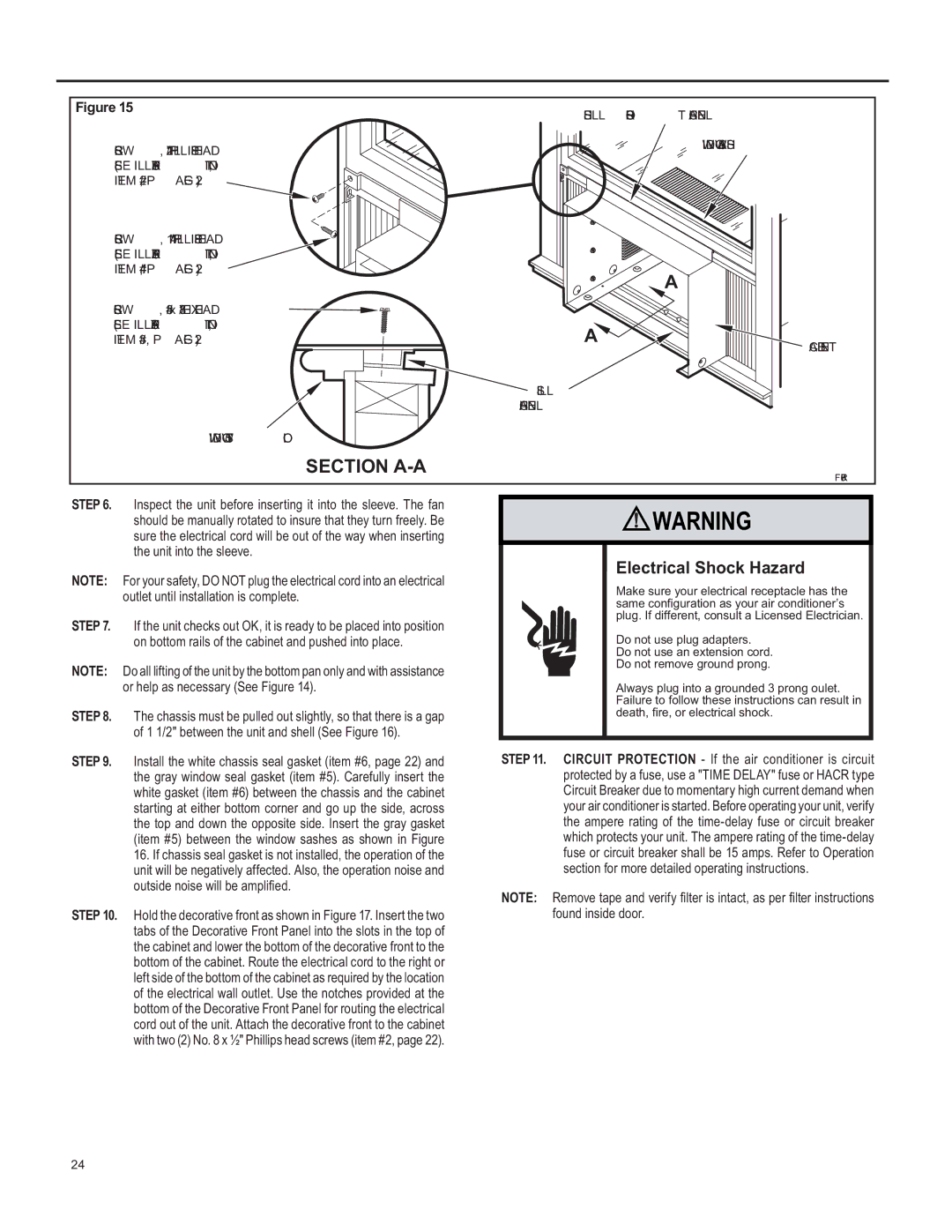 Friedrich SQ10, SQ06, SQ05, SQ08 operation manual If chassis seal gasket is not installed, the operation, Ewrcs 