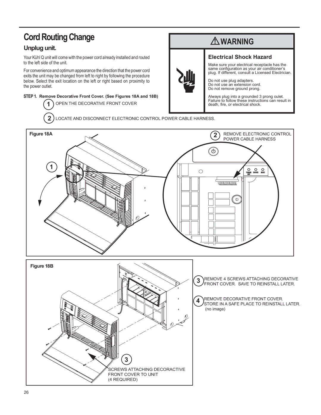 Friedrich SQ05, SQ10, SQ06, SQ08 operation manual Cord Routing Change, Unplug unit 