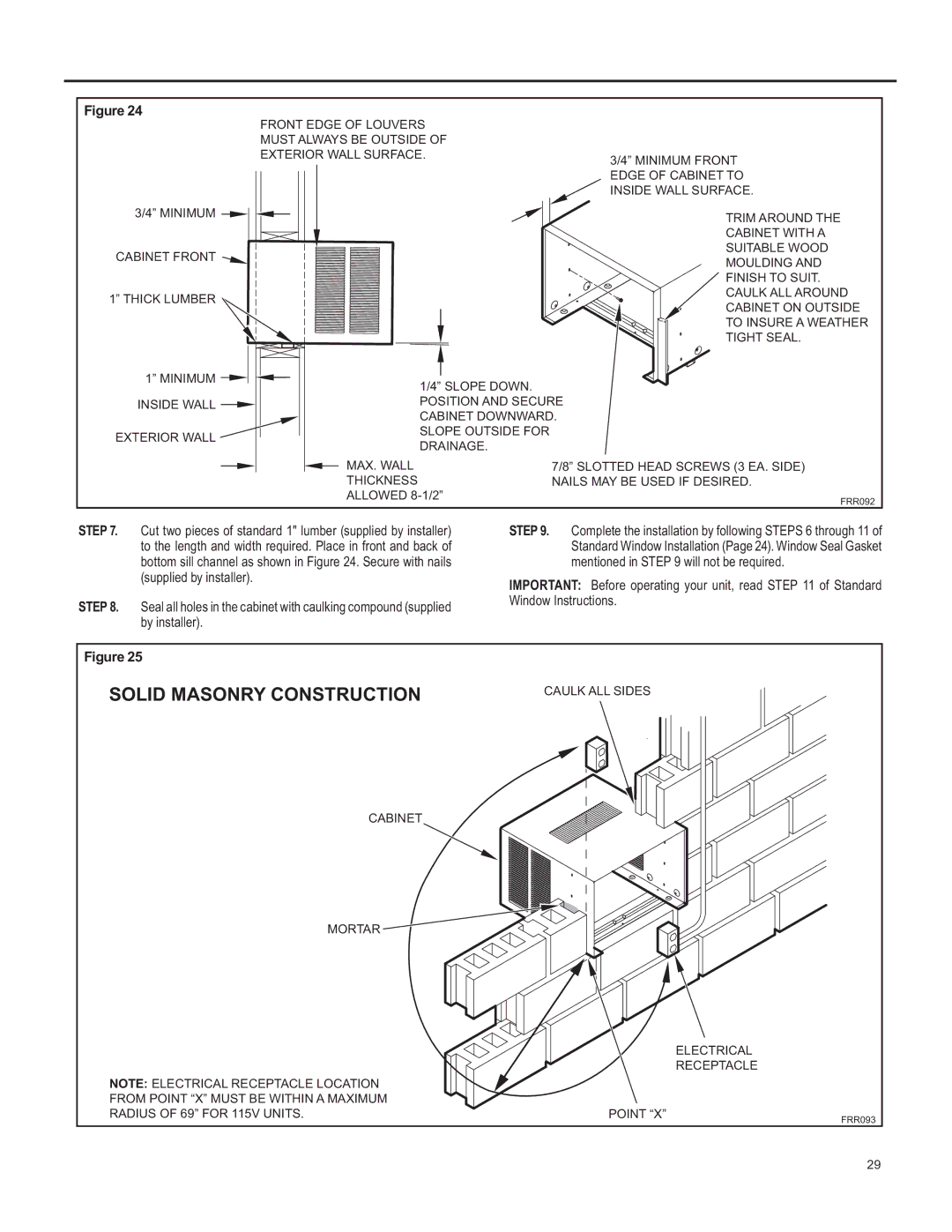 Friedrich SQ06, SQ10, SQ05, SQ08 operation manual Solid Masonry Construction 