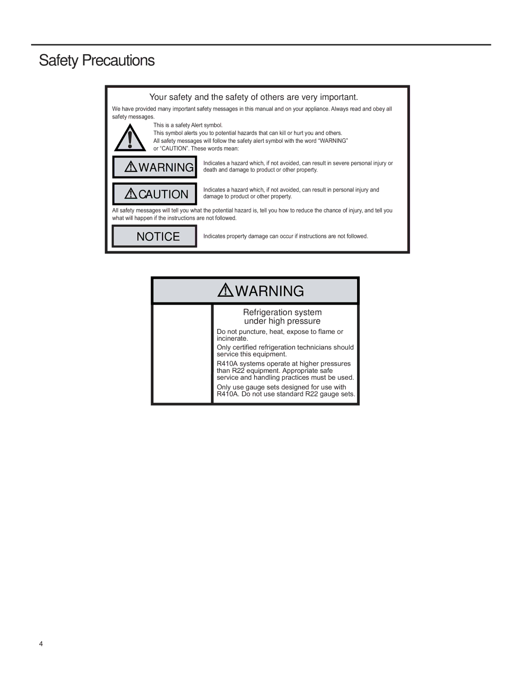 Friedrich SQ10, SQ06, SQ05, SQ08 operation manual Safety Precautions, Your safety and the safety of others are very important 