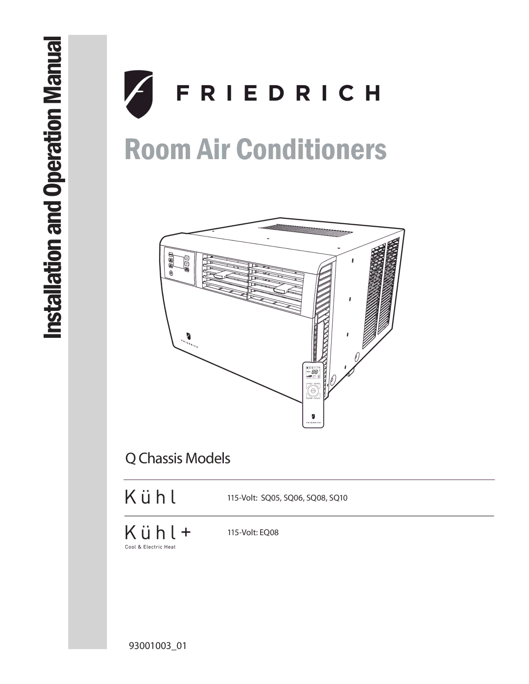 Friedrich SQ06, SQ10, SQ05, SQ08 operation manual Room Air Conditioners 