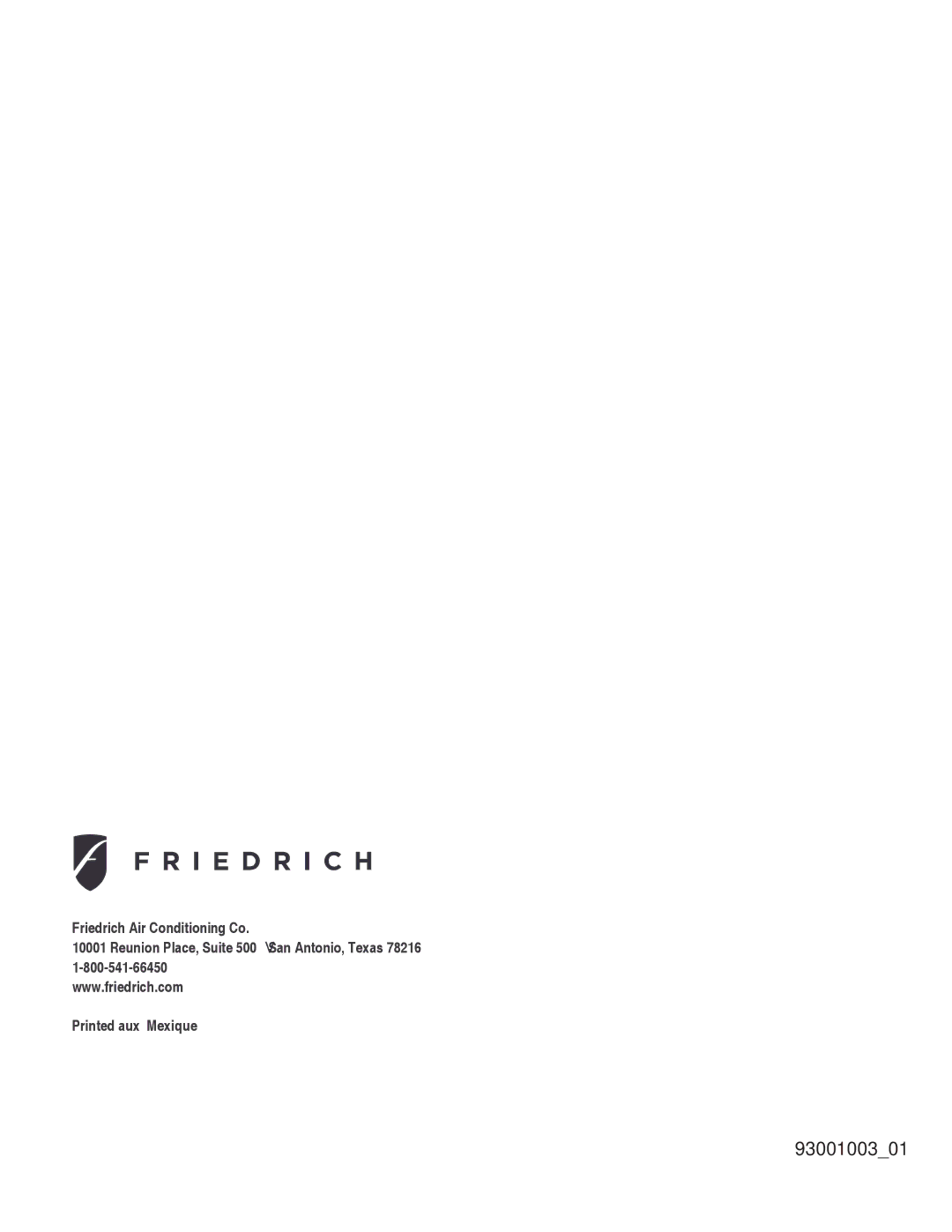 Friedrich SQ10, SQ06, SQ05, SQ08 operation manual 9300100301 