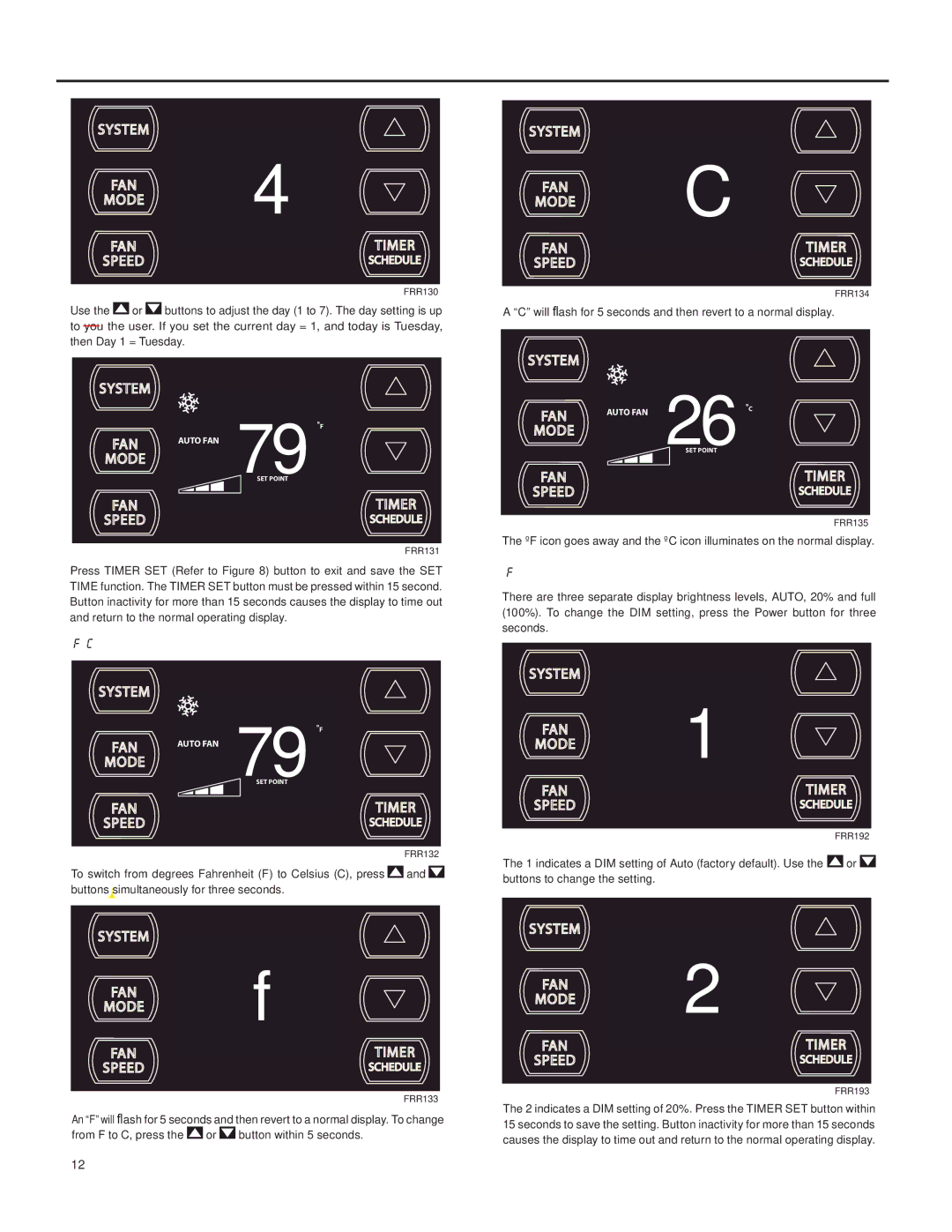 Friedrich SQ10, SQ06, SQ05, SQ08 operation manual ºF ºC Select 