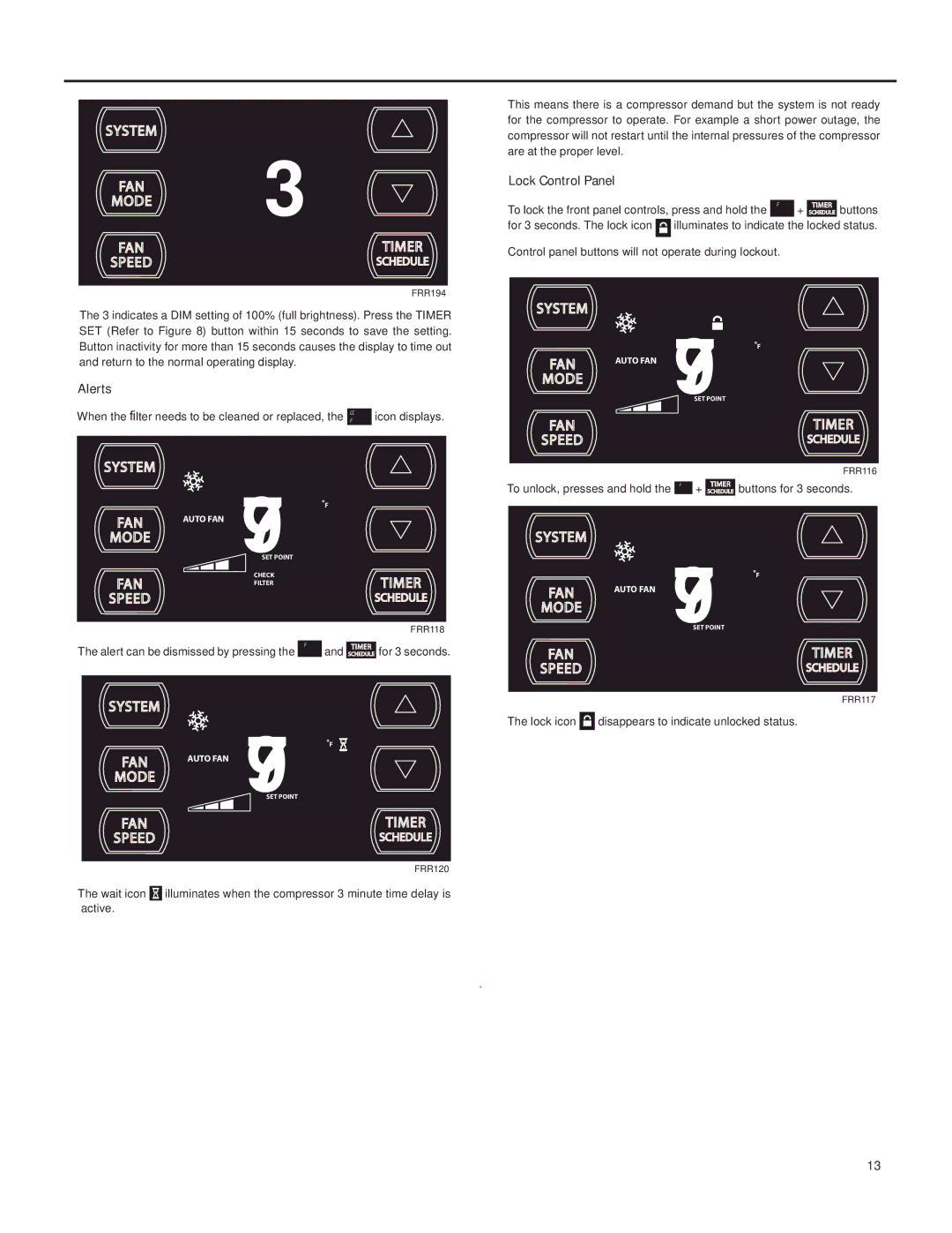 Friedrich SQ06, SQ10, SQ05, SQ08 operation manual Alerts 