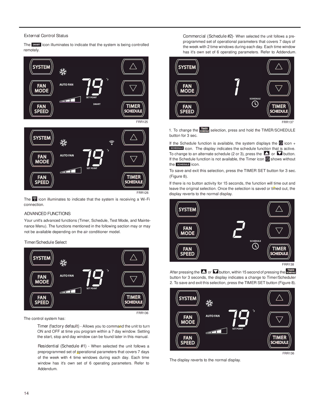 Friedrich SQ05, SQ10, SQ06, SQ08 operation manual Advanced Functions 