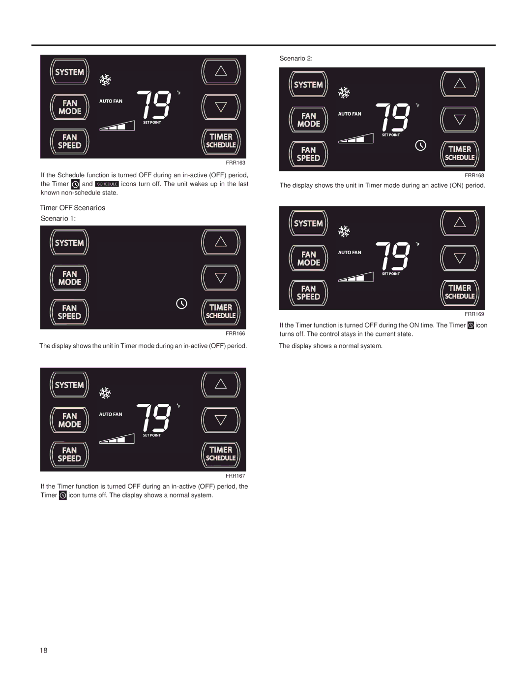 Friedrich SQ05, SQ10, SQ06, SQ08 operation manual Timer OFF Scenarios 