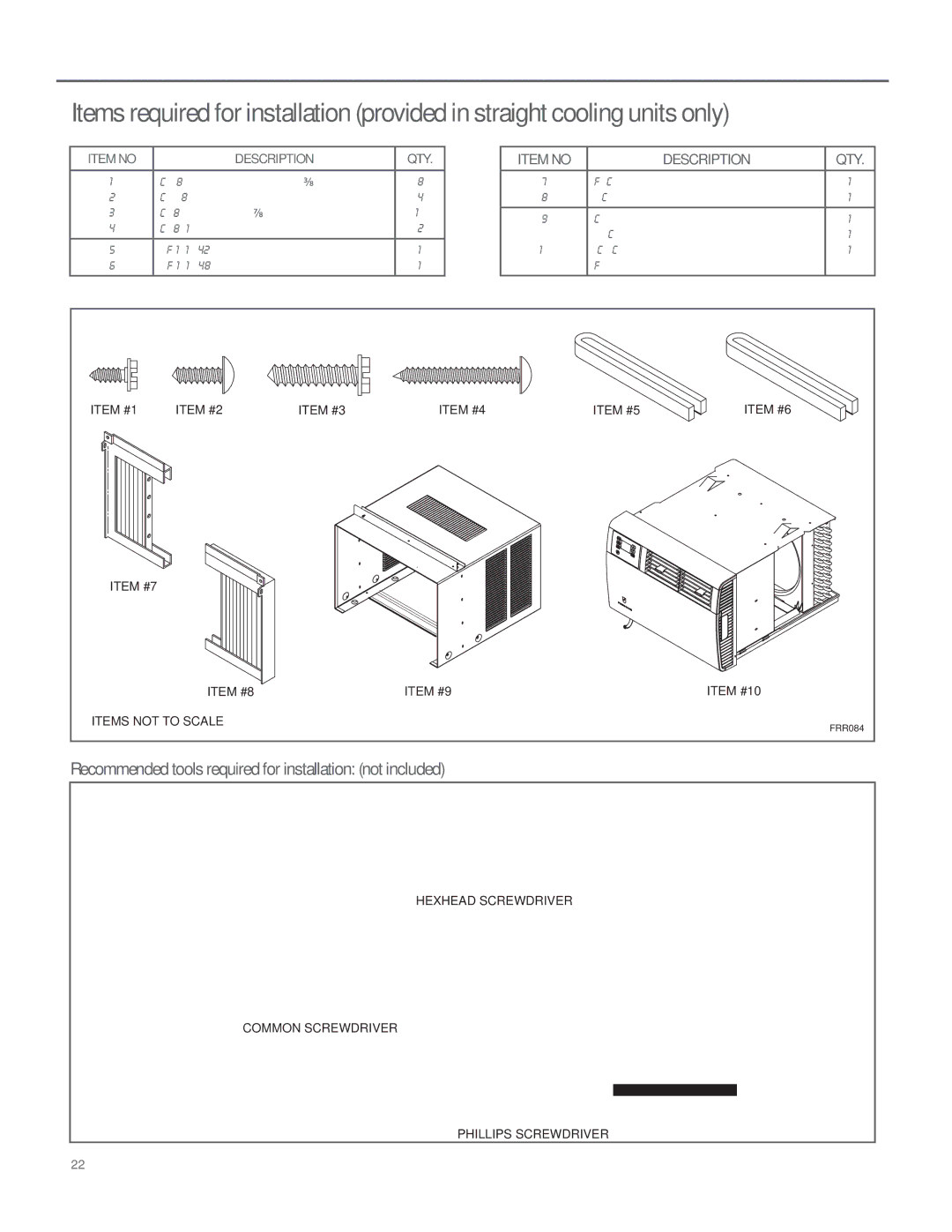 Friedrich SQ05, SQ10, SQ06, SQ08 operation manual Recommended tools required for installation not included 