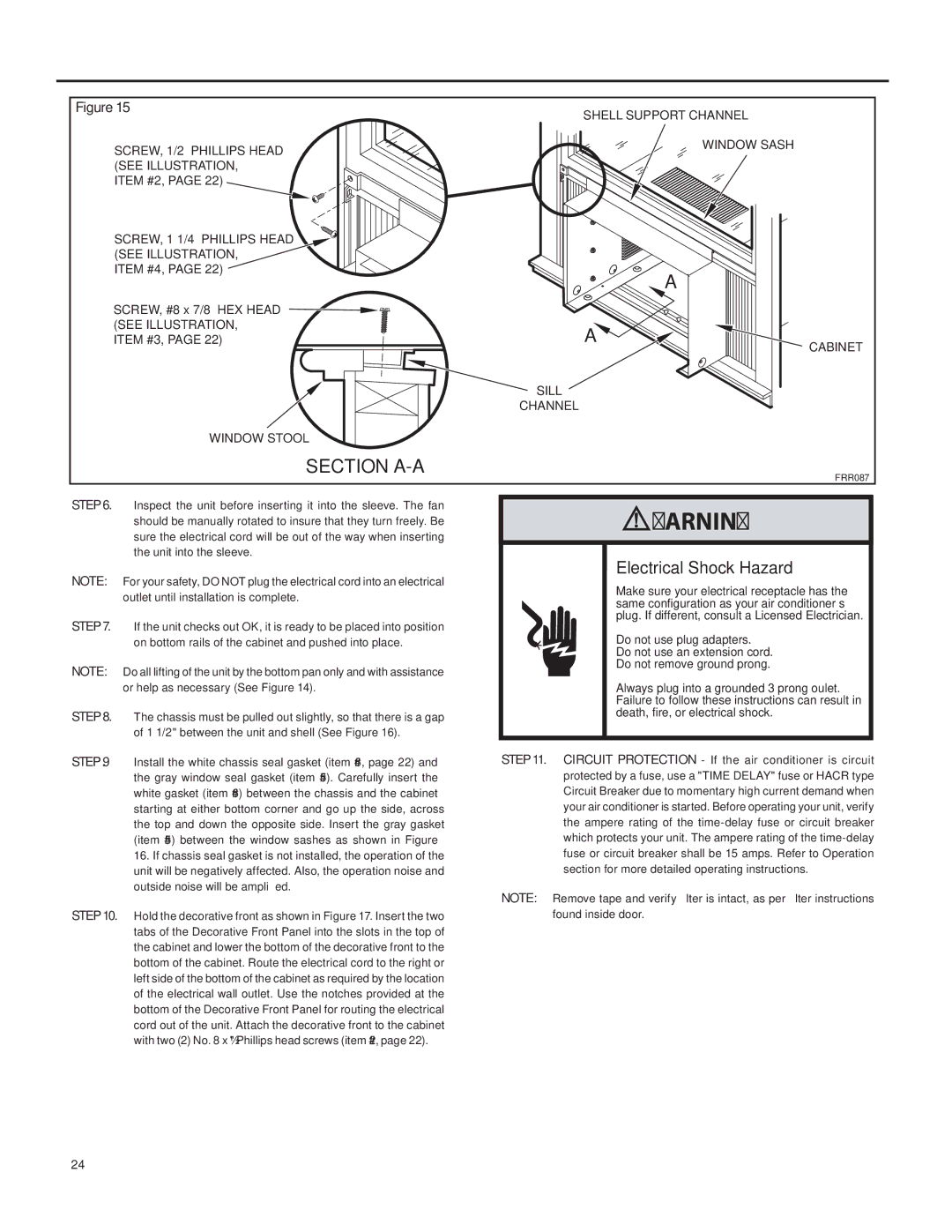 Friedrich SQ10, SQ06, SQ05, SQ08 operation manual Section A-A 