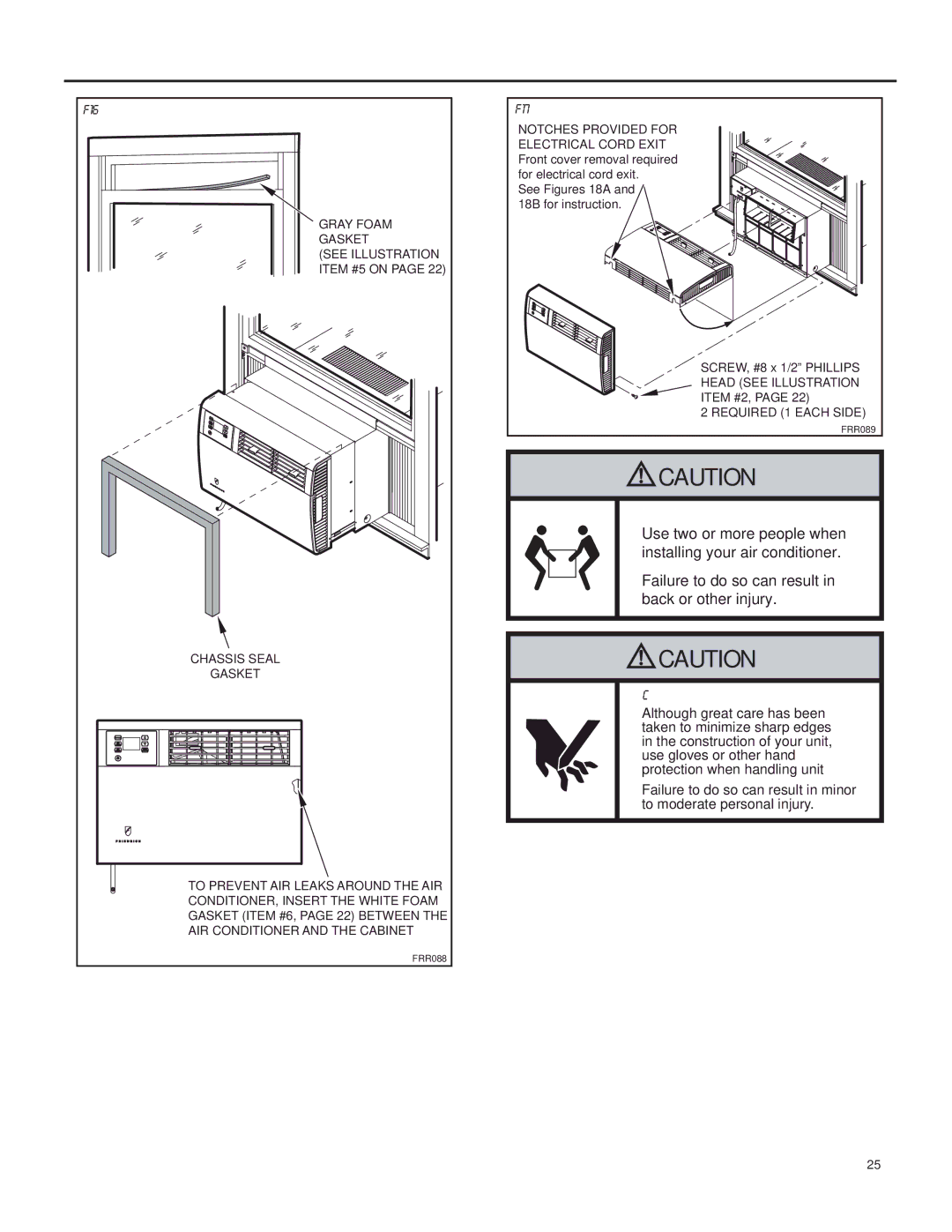 Friedrich SQ06, SQ10, SQ05, SQ08 operation manual Excessive Weight Hazard 