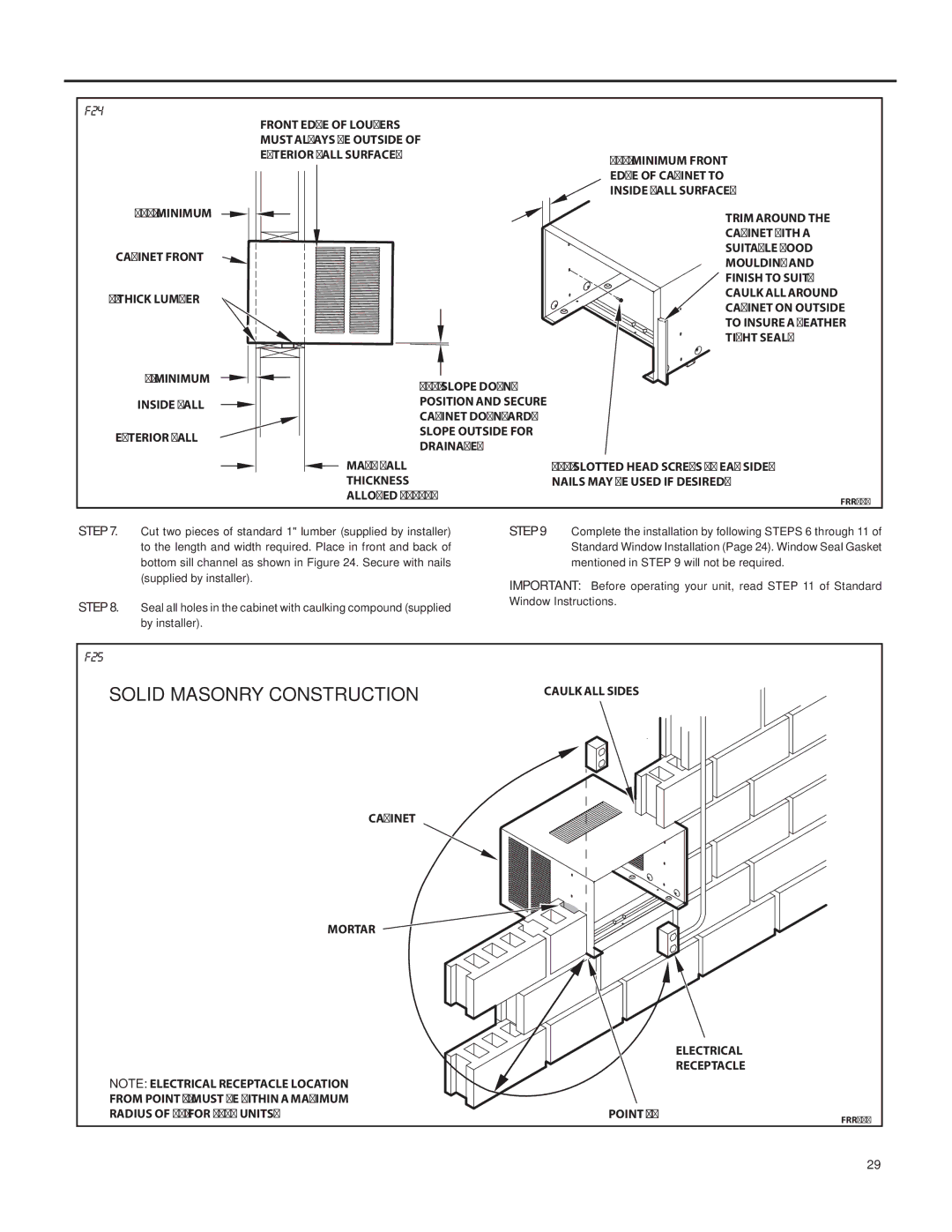 Friedrich SQ06, SQ10, SQ05, SQ08 operation manual Solid Masonry Construction 