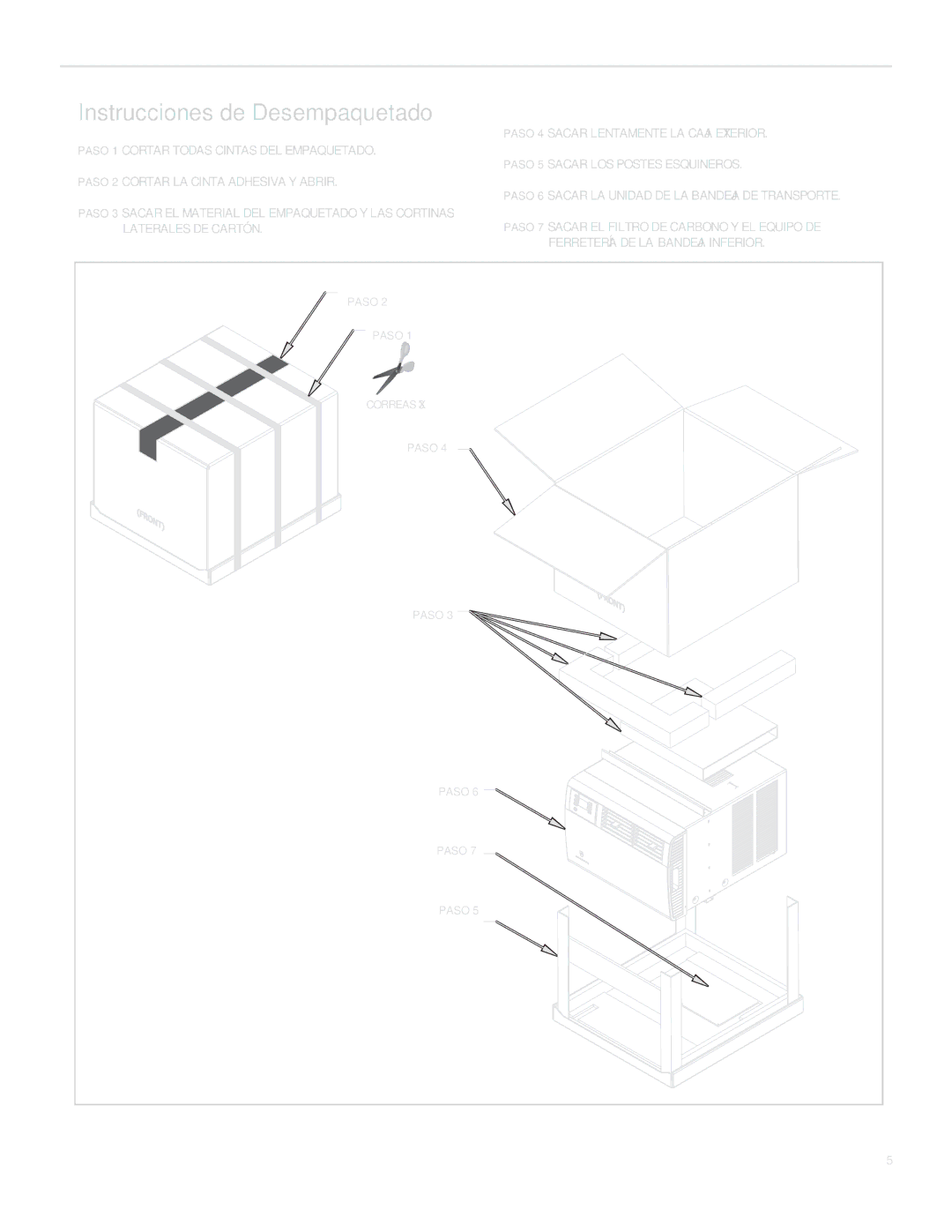 Friedrich SQ06, SQ10, SQ05, SQ08 operation manual Instrucciones de Desempaquetado 