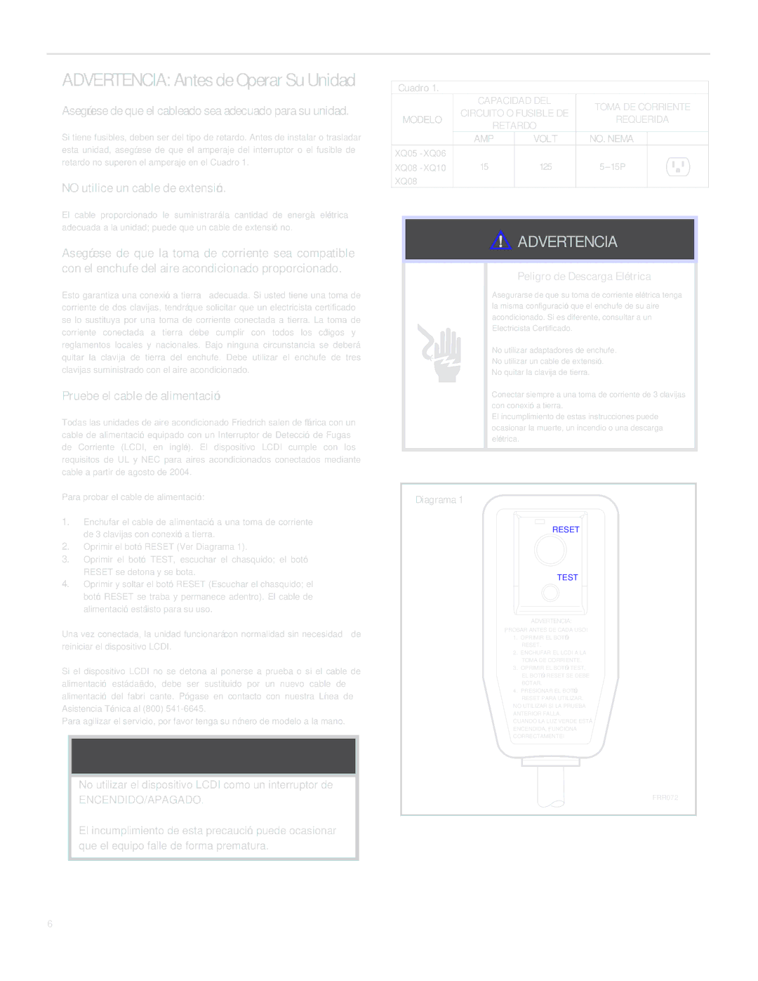 Friedrich SQ05, SQ10, SQ06, SQ08 operation manual Aviso 