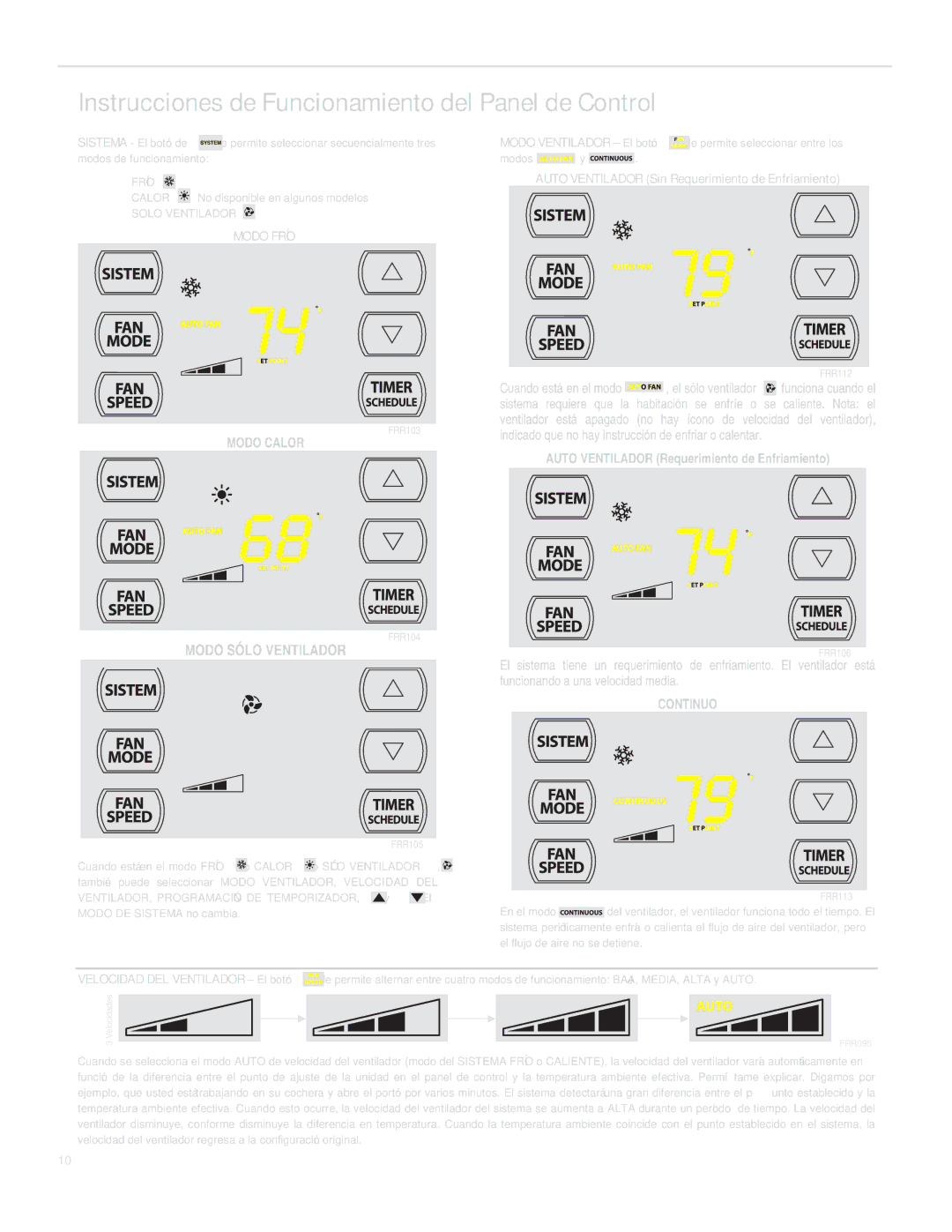 Friedrich SQ05, SQ10, SQ06, SQ08 operation manual Instrucciones de Funcionamiento del Panel de Control, Modo Frío 