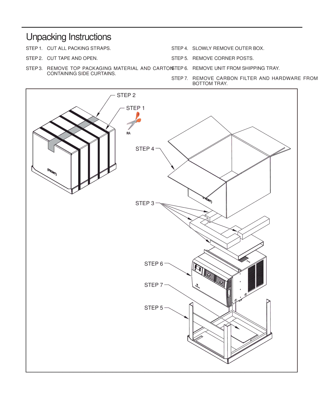 Friedrich SQ06, SQ10, SQ05, SQ08 operation manual Unpacking Instructions 