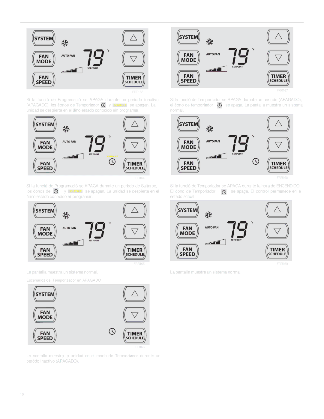 Friedrich SQ05, SQ10, SQ06, SQ08 operation manual Escenarios del Temporizador en Apagado 