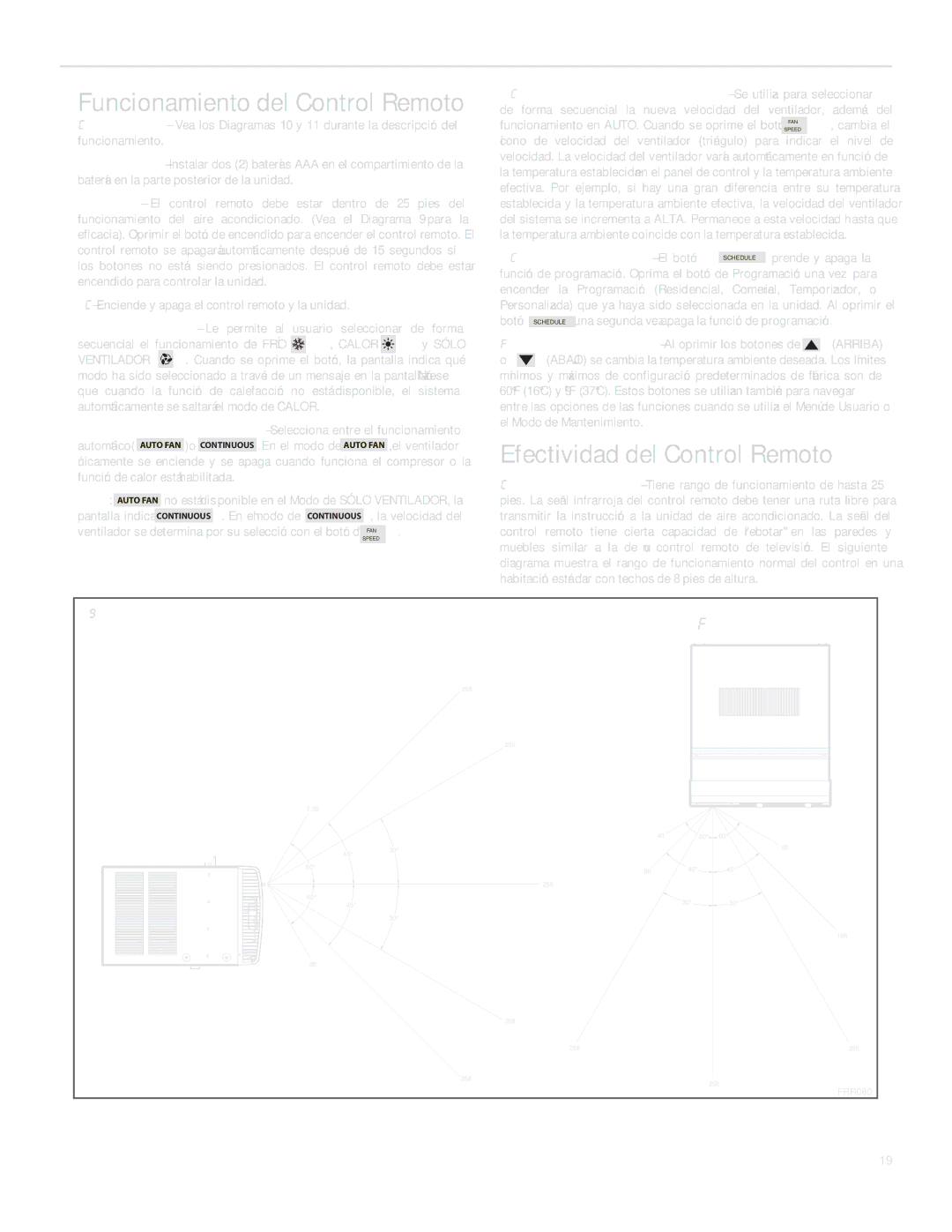 Friedrich SQ08, SQ10, SQ06, SQ05 operation manual Funcionamiento del Control Remoto 