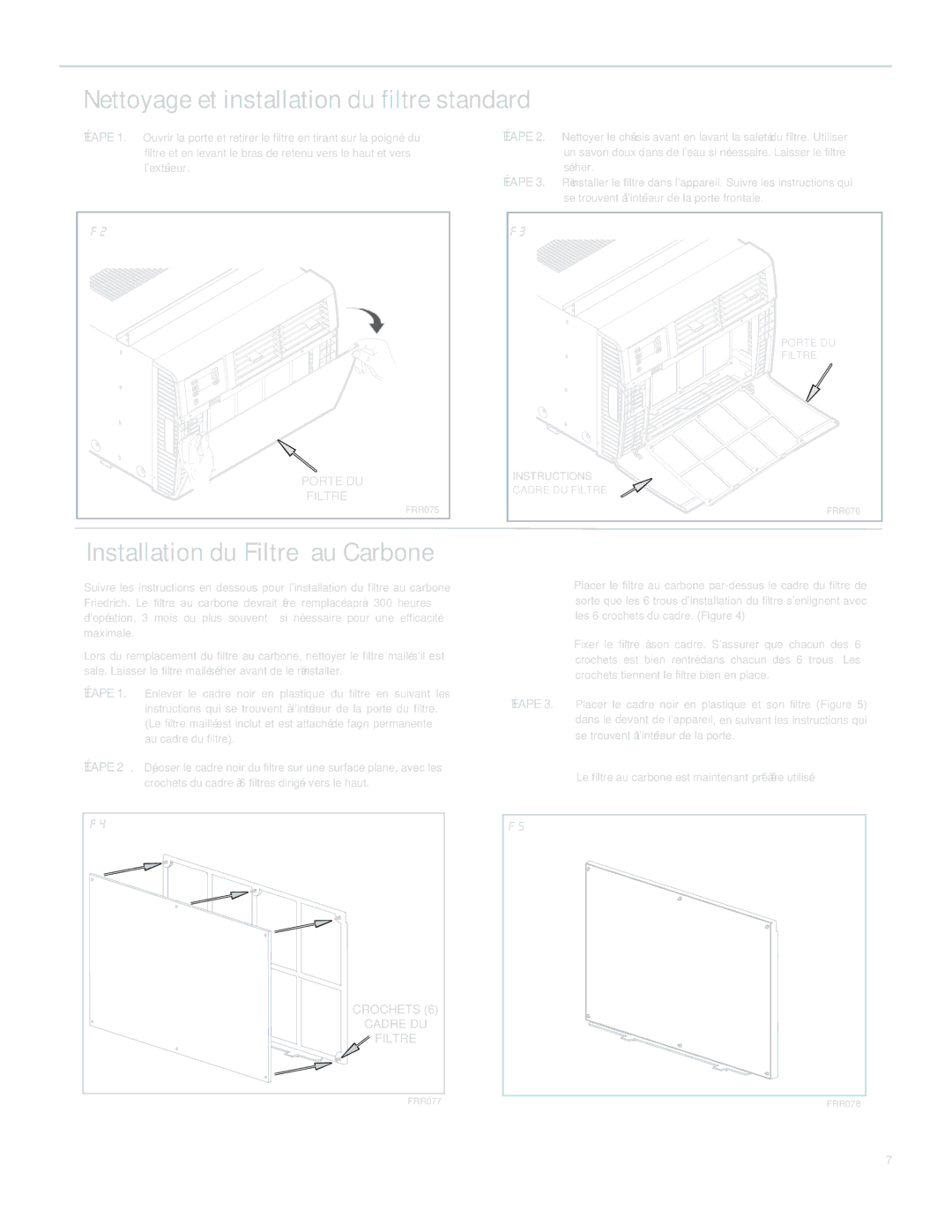 Friedrich SQ08, SQ10, SQ06, SQ05 operation manual Nettoyage et installation du filtre standard 