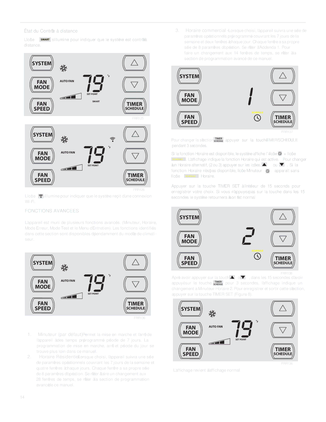 Friedrich SQ05, SQ10, SQ06, SQ08 operation manual Fonctions Avancees 