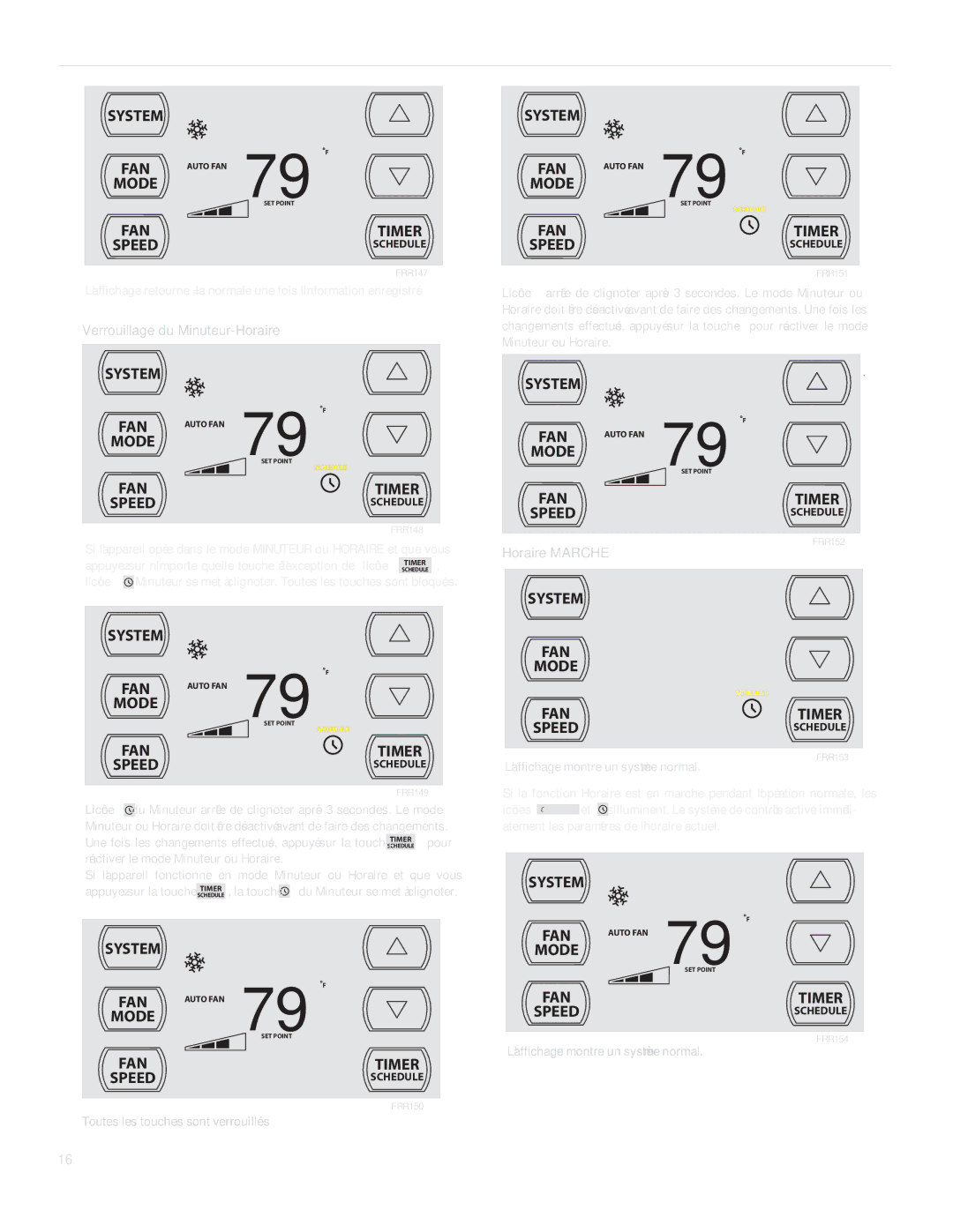 Friedrich SQ10, SQ06, SQ05, SQ08 operation manual Verrouillage du Minuteur-Horaire 