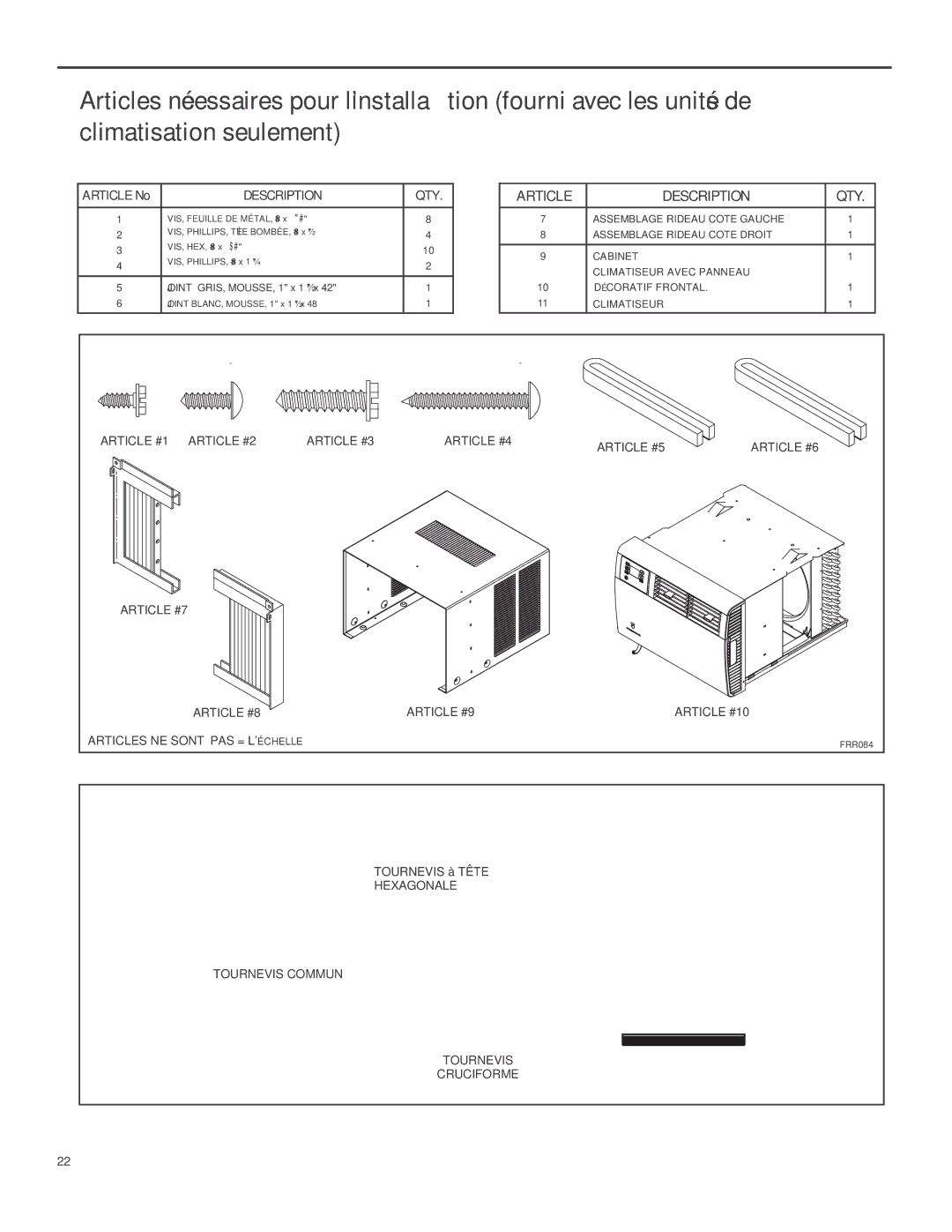 Friedrich SQ05, SQ10, SQ06, SQ08 operation manual Outils recommand és pour l’installation non inclus 