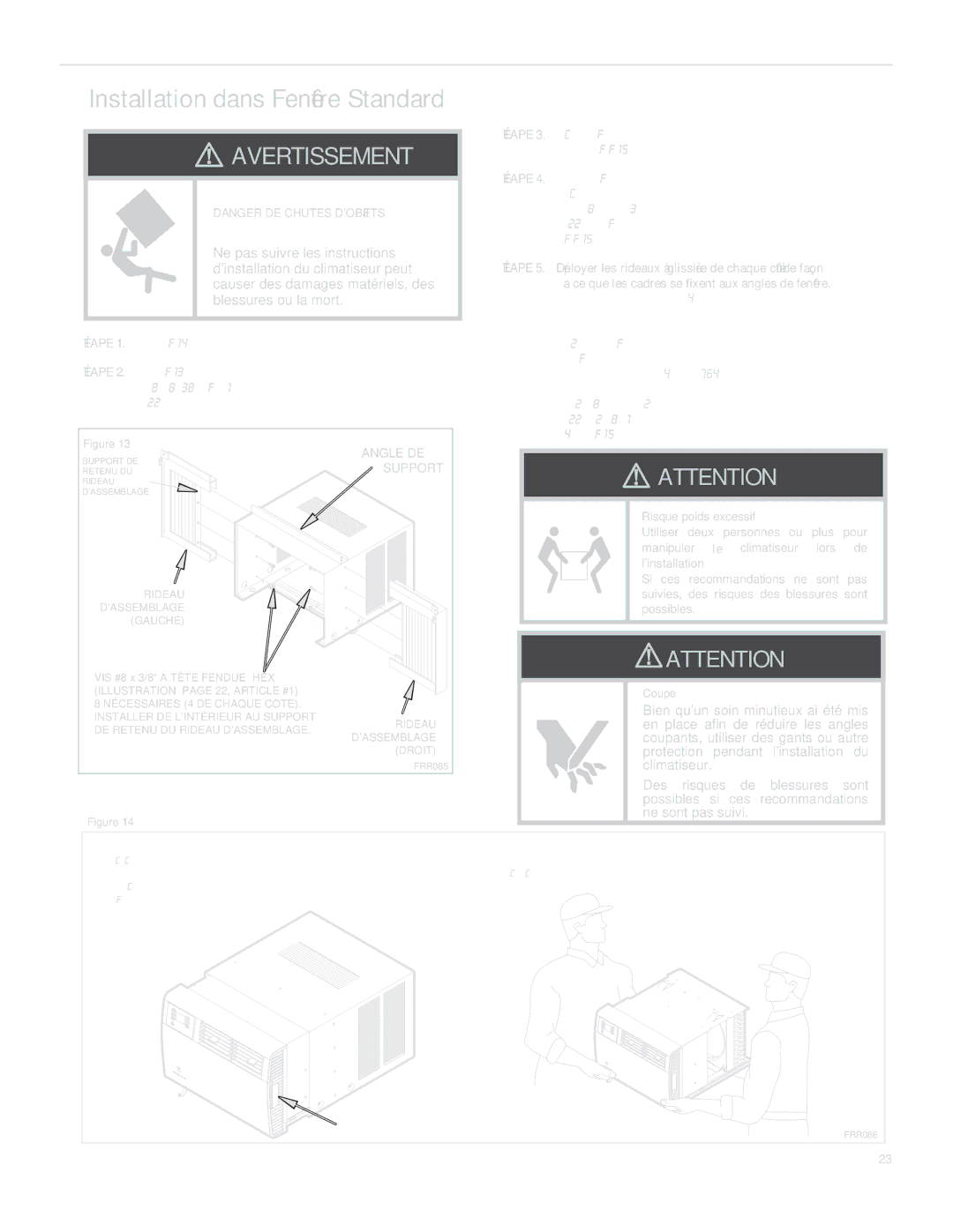 Friedrich SQ08, SQ10, SQ06, SQ05 operation manual Installation dans Fenêtre Standard 