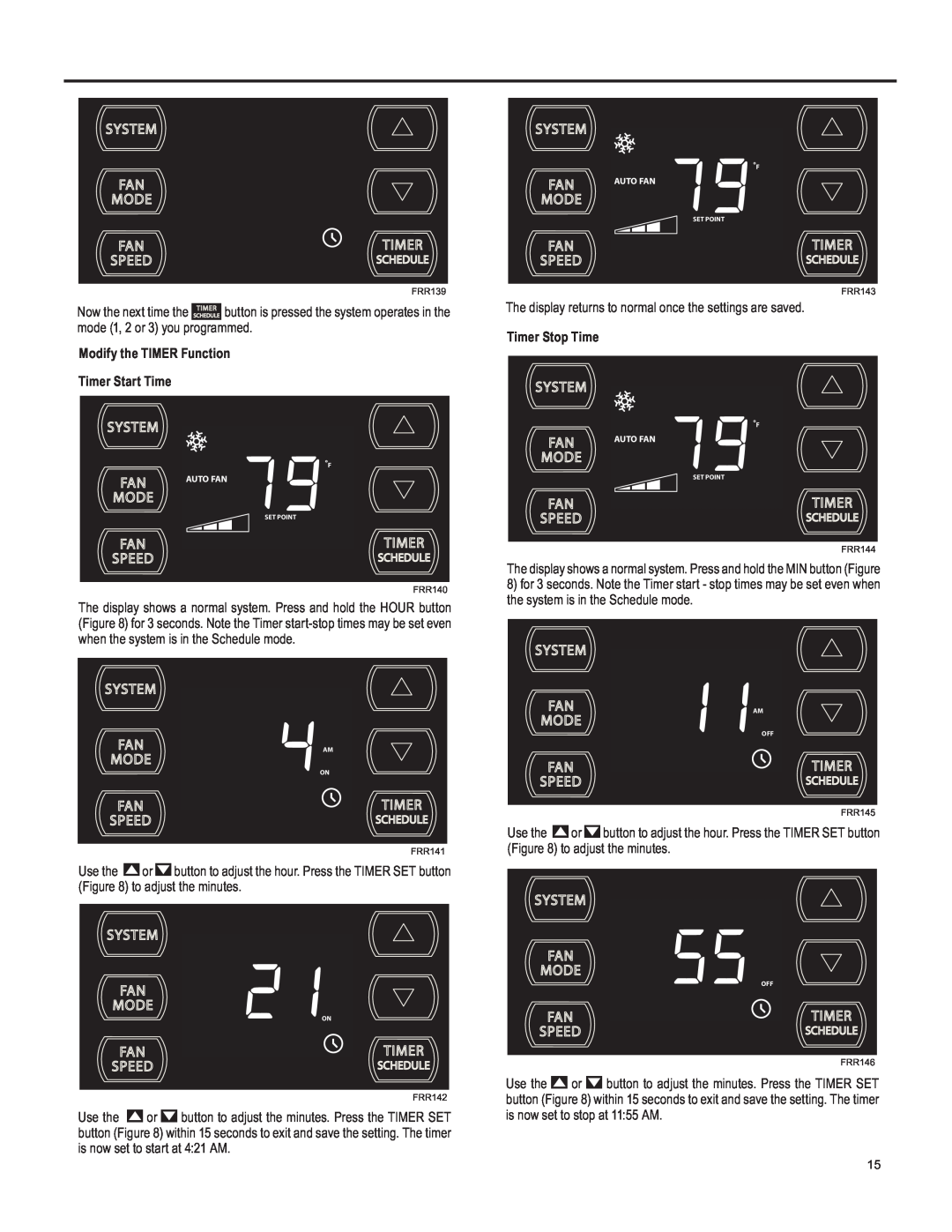 Friedrich SQ08, SQ10, SQ06, SQ05 operation manual 21ON, Modify the TIMER Function Timer Start Time, Timer Stop Time 