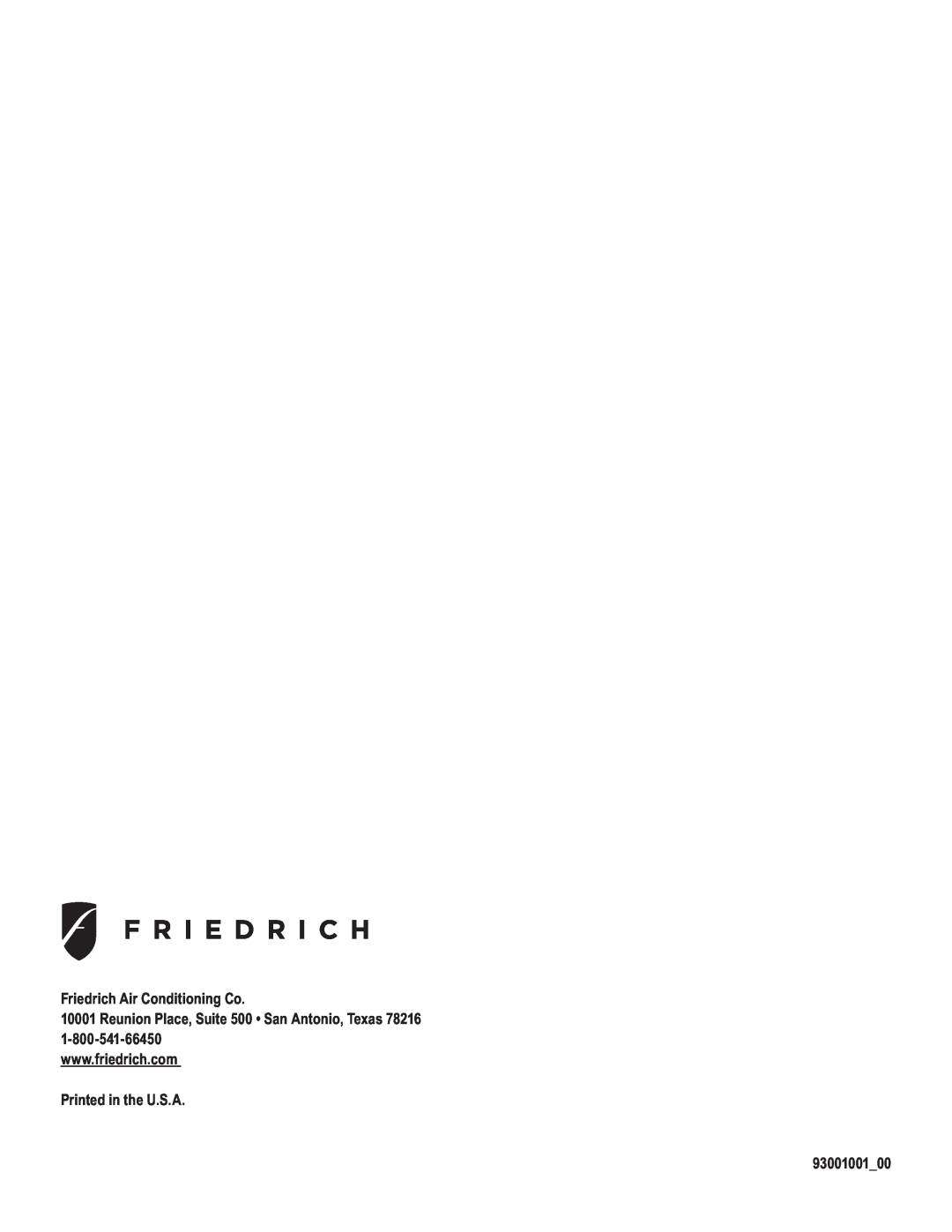 Friedrich SQ10, SQ06, SQ05, SQ08 operation manual 93001001 