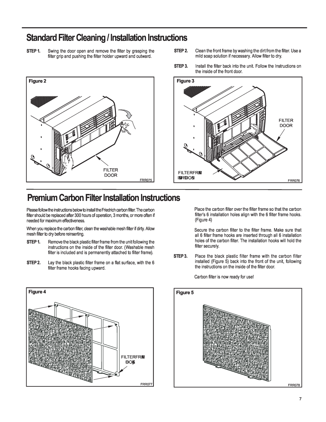 Friedrich SQ08, SQ10, SQ06, SQ05 operation manual Premium Carbon Filter Installation Instructions, Step 
