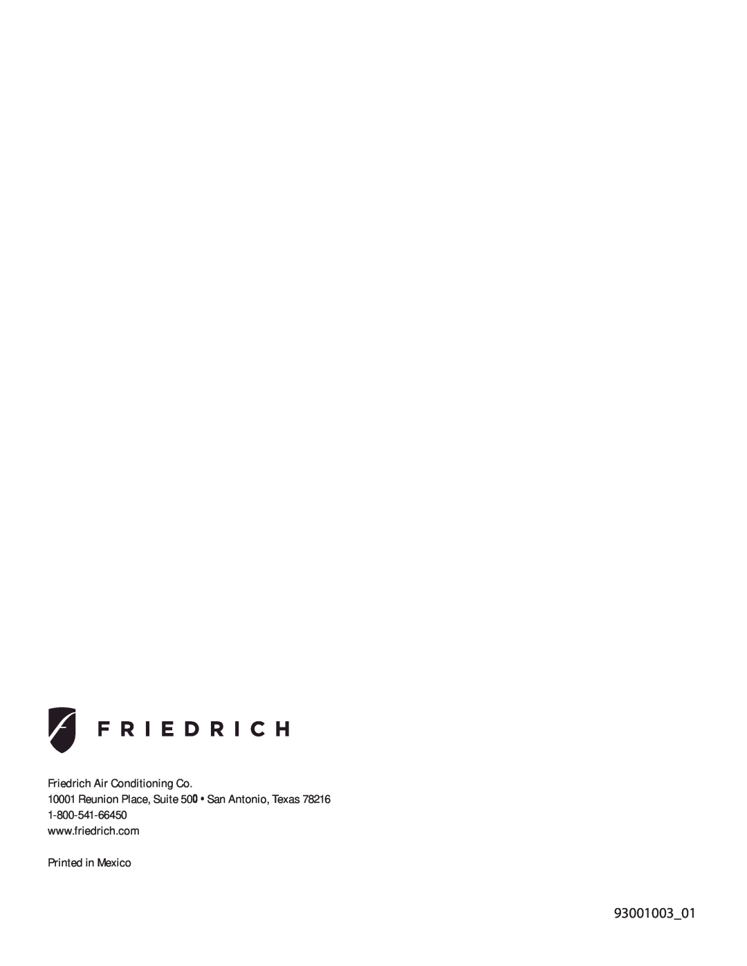 Friedrich SQ10, SQ06, SQ05, SQ08 operation manual 93001003_01, Friedrich Air Conditioning Co 