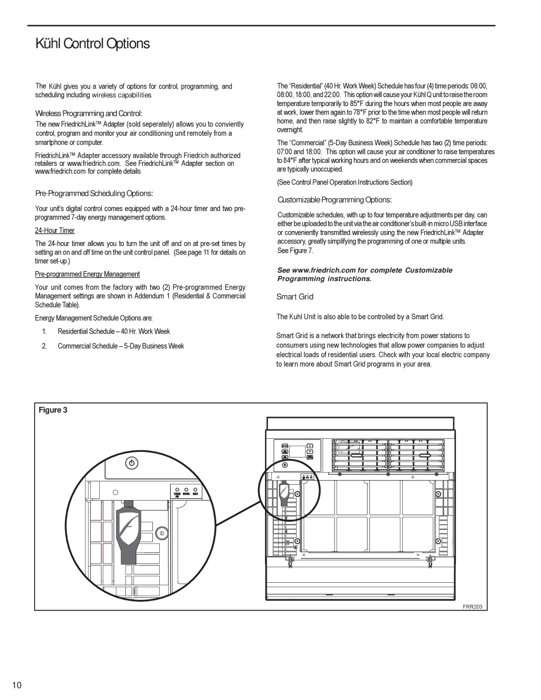 Friedrich SQ08N10, SQ10N10, SQ05N10, SQ06N10, EQ08N11 manual Kühl Control Options 