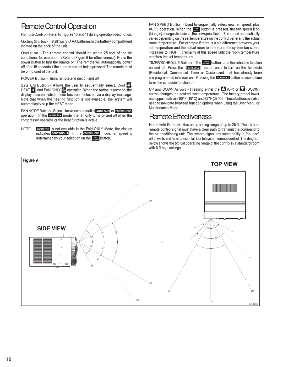 Friedrich EQ08N11, SQ10N10, SQ08N10, SQ05N10, SQ06N10 manual Remote Control Operation 