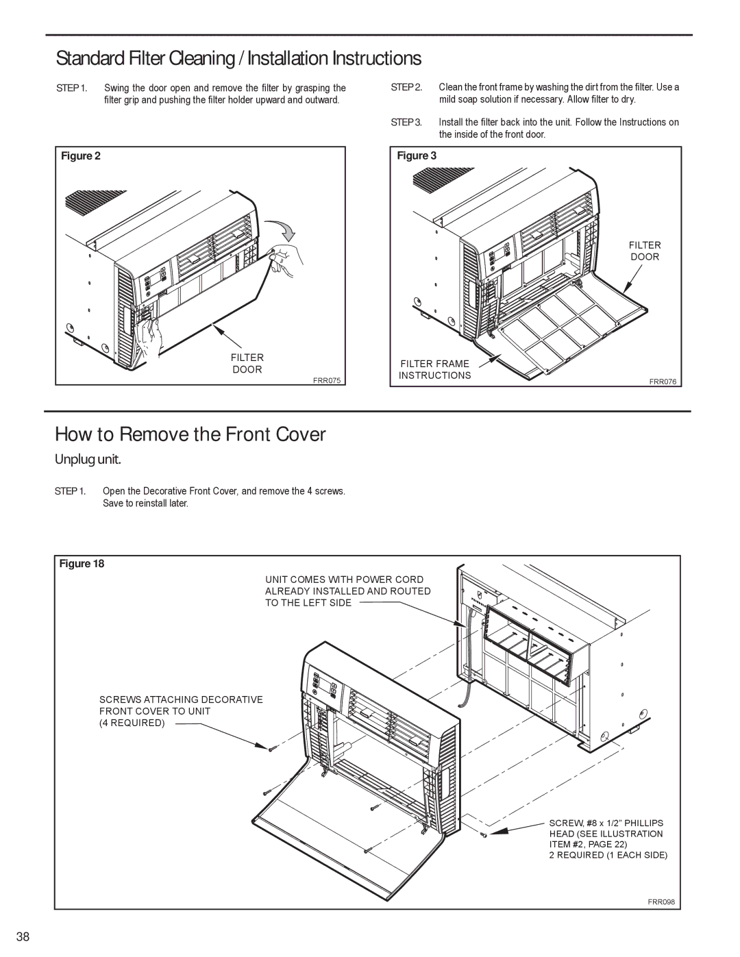 Friedrich EQ08N11, SQ10N10, SQ08N10, SQ05N10, SQ06N10 manual Standard Filter Cleaning / Installation Instructions 