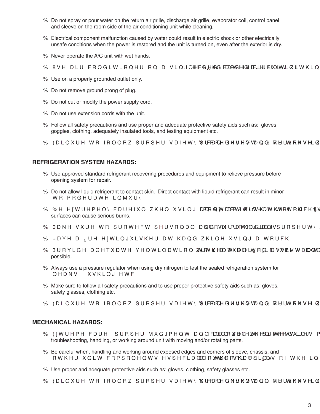 Friedrich EQ08N11, SQ10N10, SQ08N10, SQ05N10, SQ06N10 manual Refrigeration System Hazards 