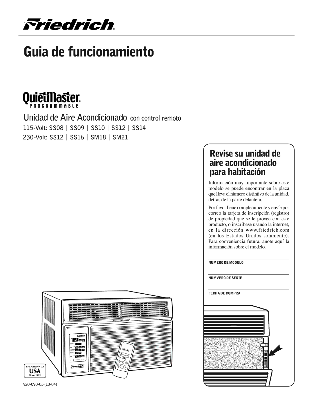 Friedrich SS09 manual Guia de funcionamiento 