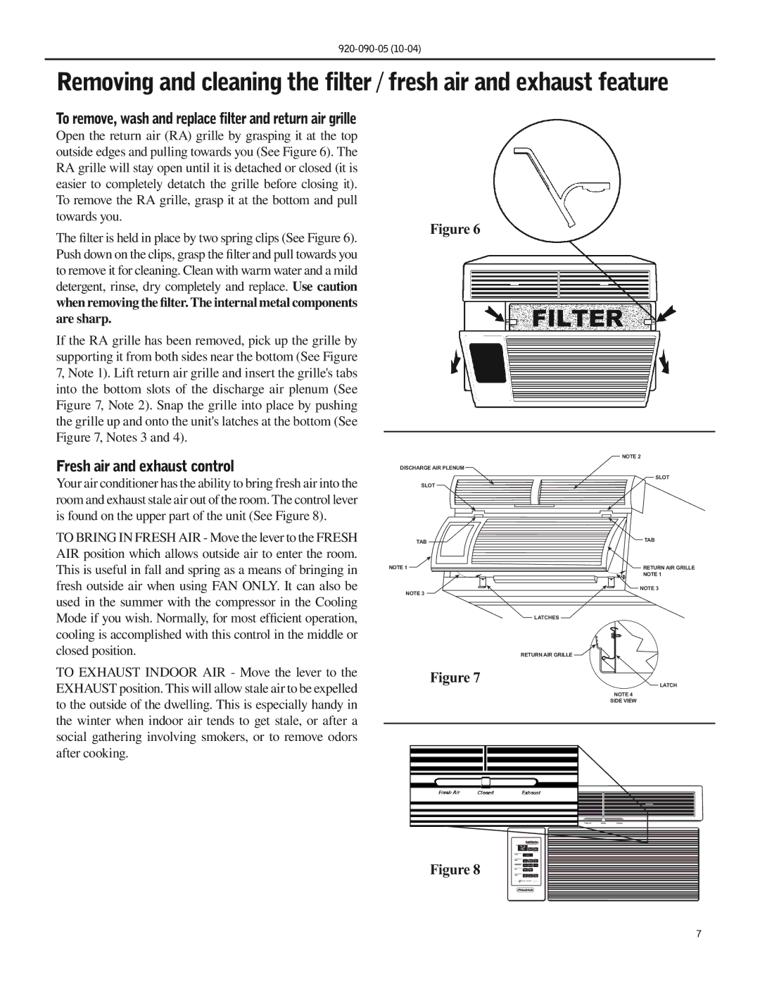 Friedrich SS09 manual Fresh air and exhaust control 