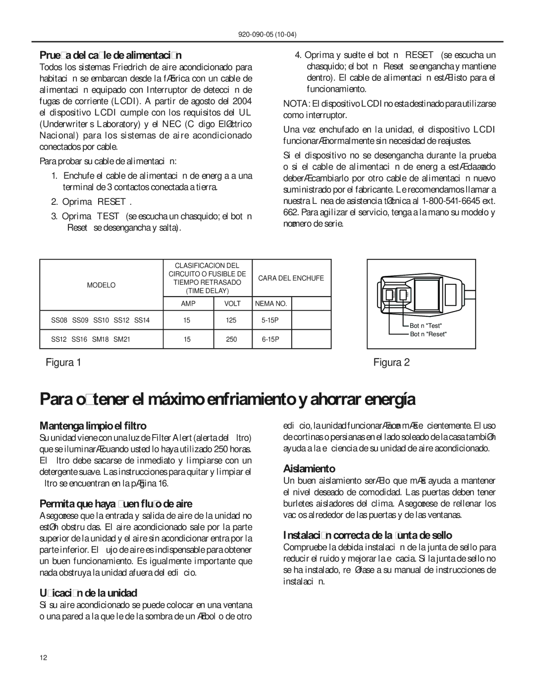 Friedrich SS09 manual Para obtener el máximo enfriamiento y ahorrar energía 