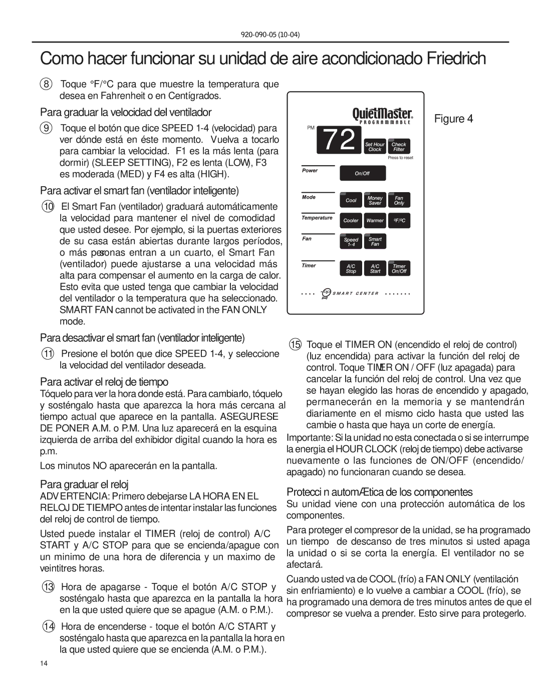 Friedrich SS09 manual Para graduar la velocidad del ventilador, Para activar el smart fan ventilador inteligente 