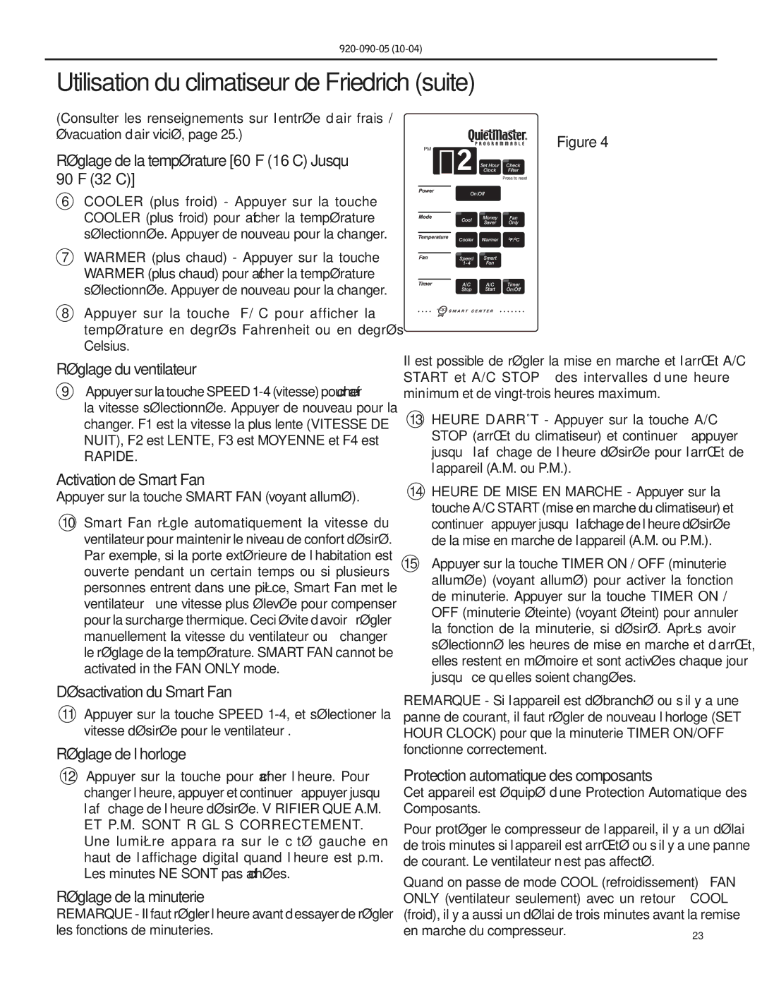 Friedrich SS09 manual Utilisation du climatiseur de Friedrich suite 