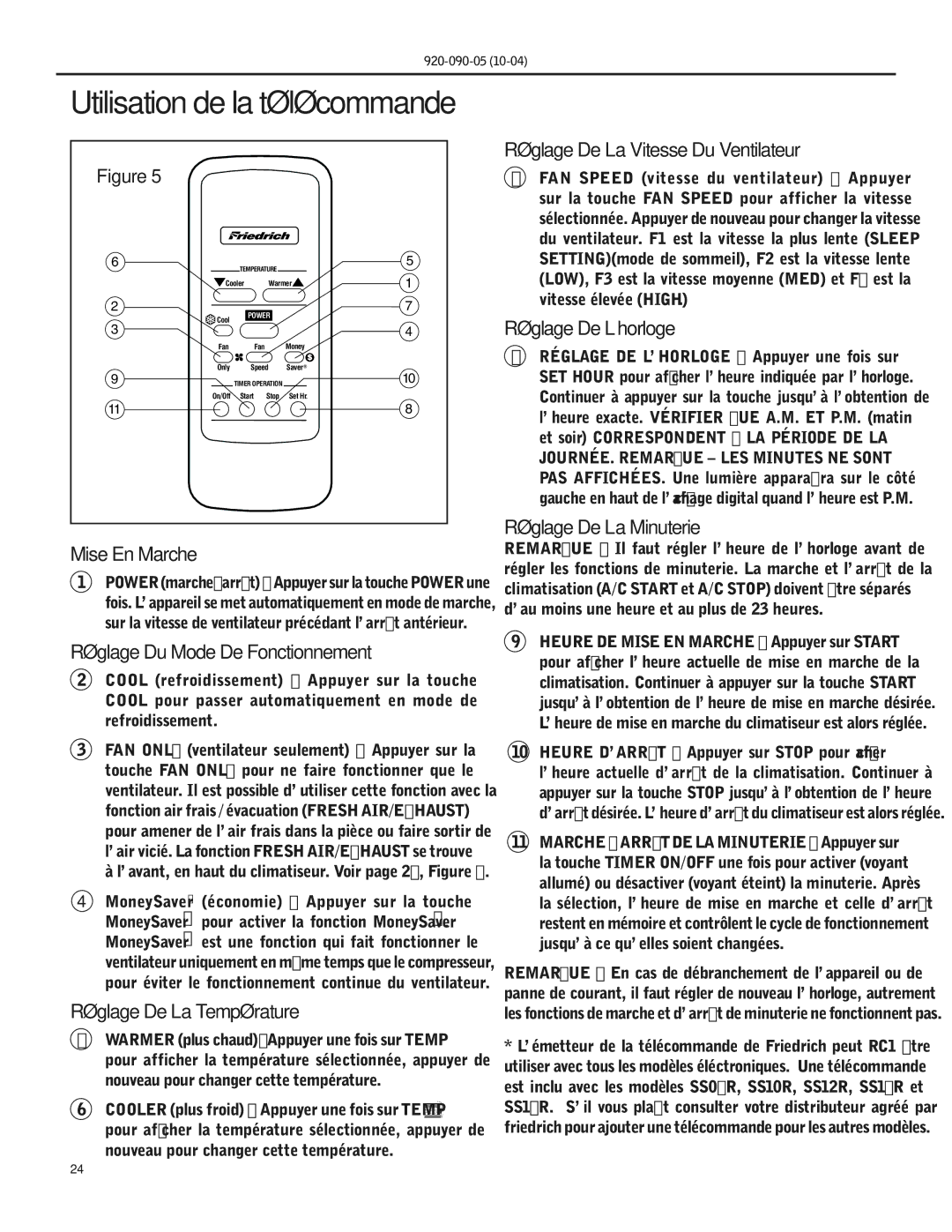 Friedrich SS09 manual Mise En Marche, Réglage Du Mode De Fonctionnement, Réglage De La Température 