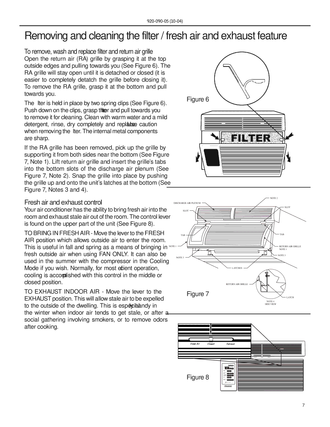 Friedrich SS09 manual Fresh air and exhaust control 