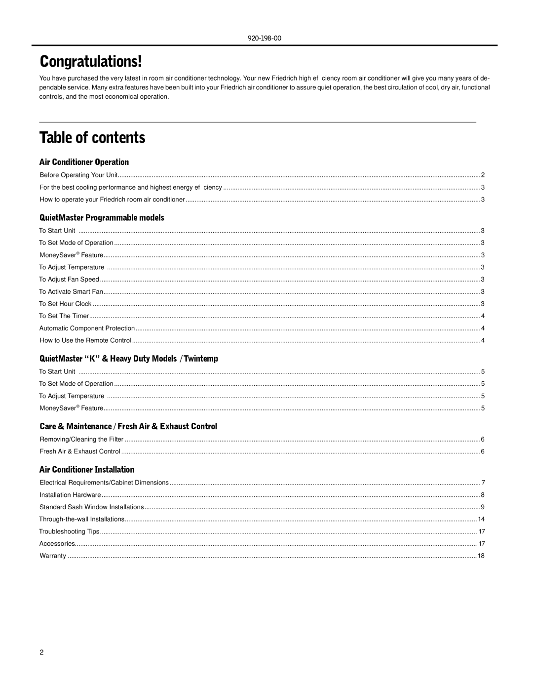 Friedrich SS12, SS14, SS16, SS10, SS08, SM21, SM24, SM18, ES12, ES16, YM18, YL24, EM18, YS13, EL36 Congratulations, Table of contents 